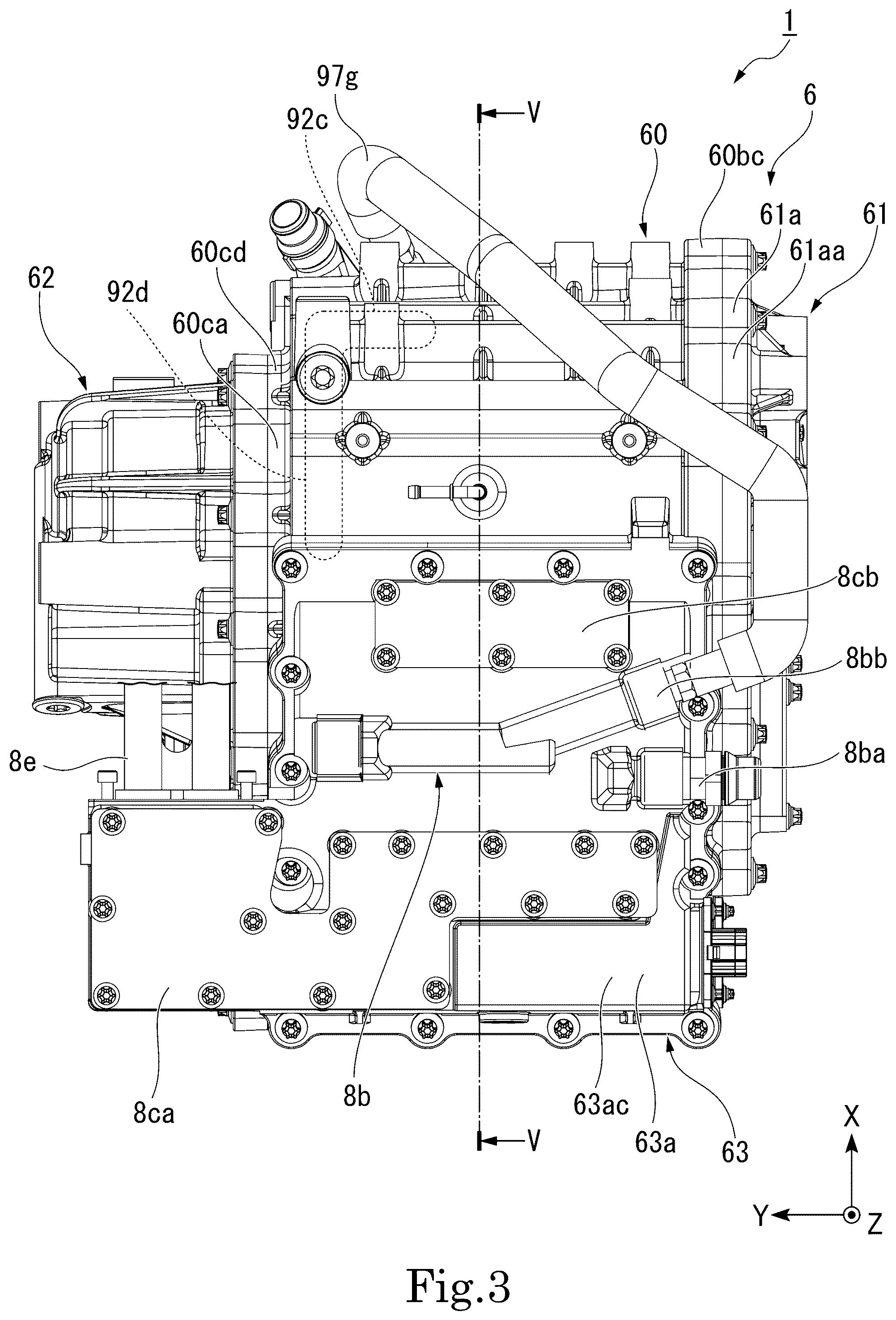 Patent US12101003 Figure 3 – Motor with inverter and bus bar arrangement
