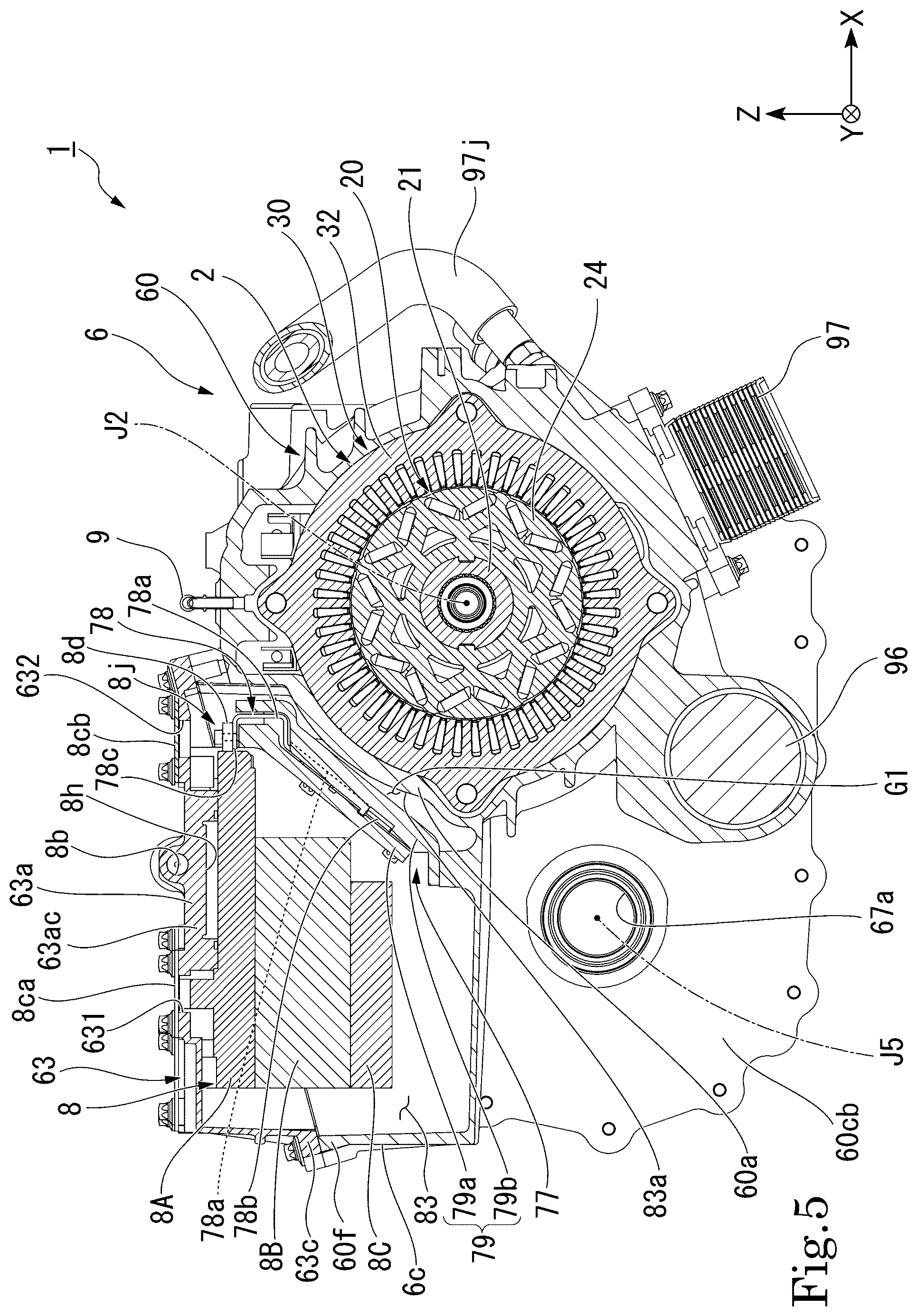 Patent US12101003 Figure 5 – Motor with inverter and bus bar arrangement