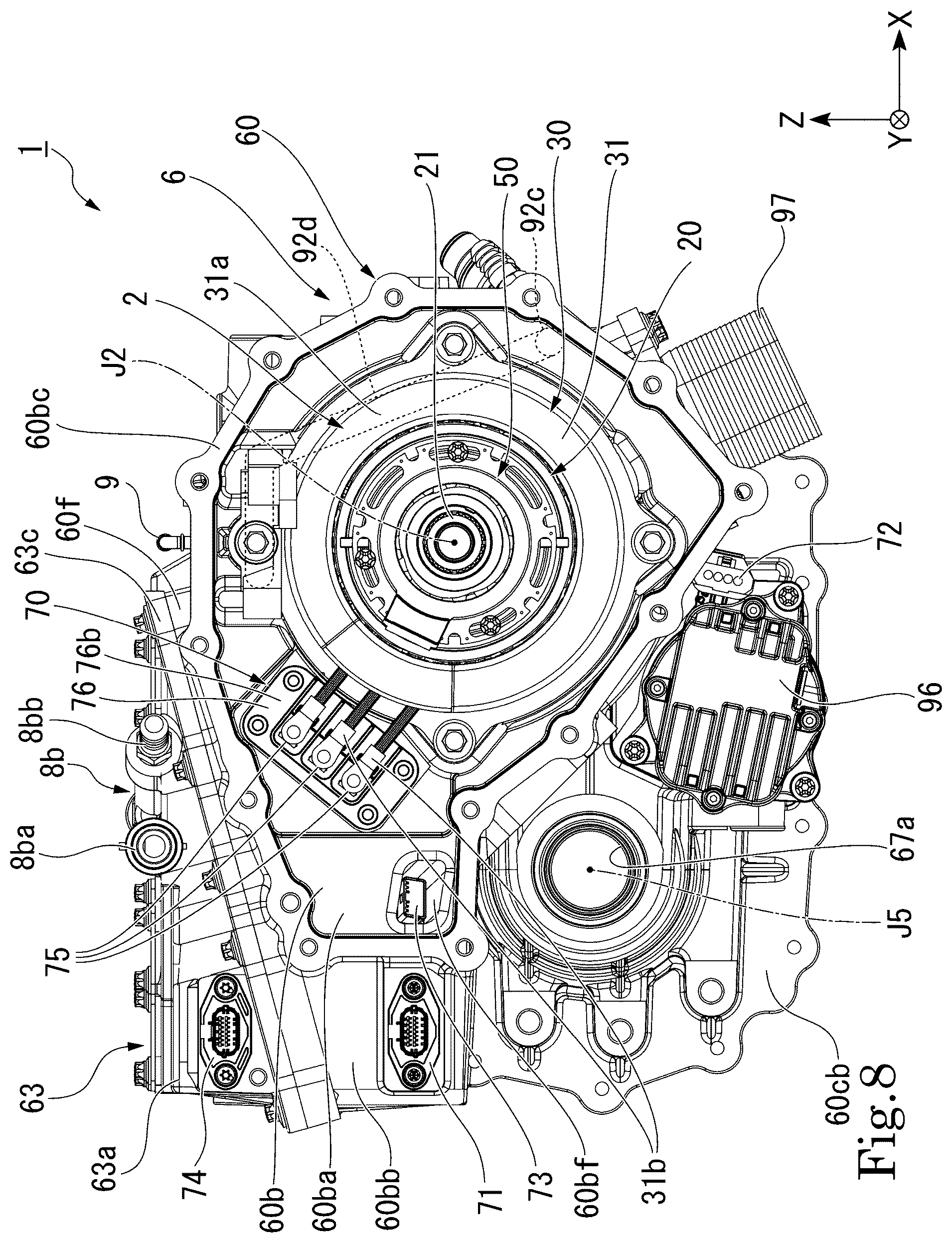 Patent US12101003 Figure 8 – Motor with inverter and bus bar arrangement