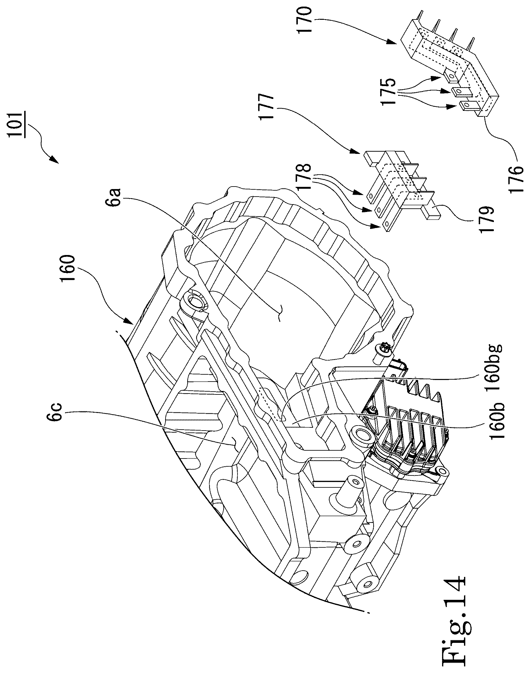 Patent US12101003 Figure 14 – Motor with inverter and bus bar arrangement