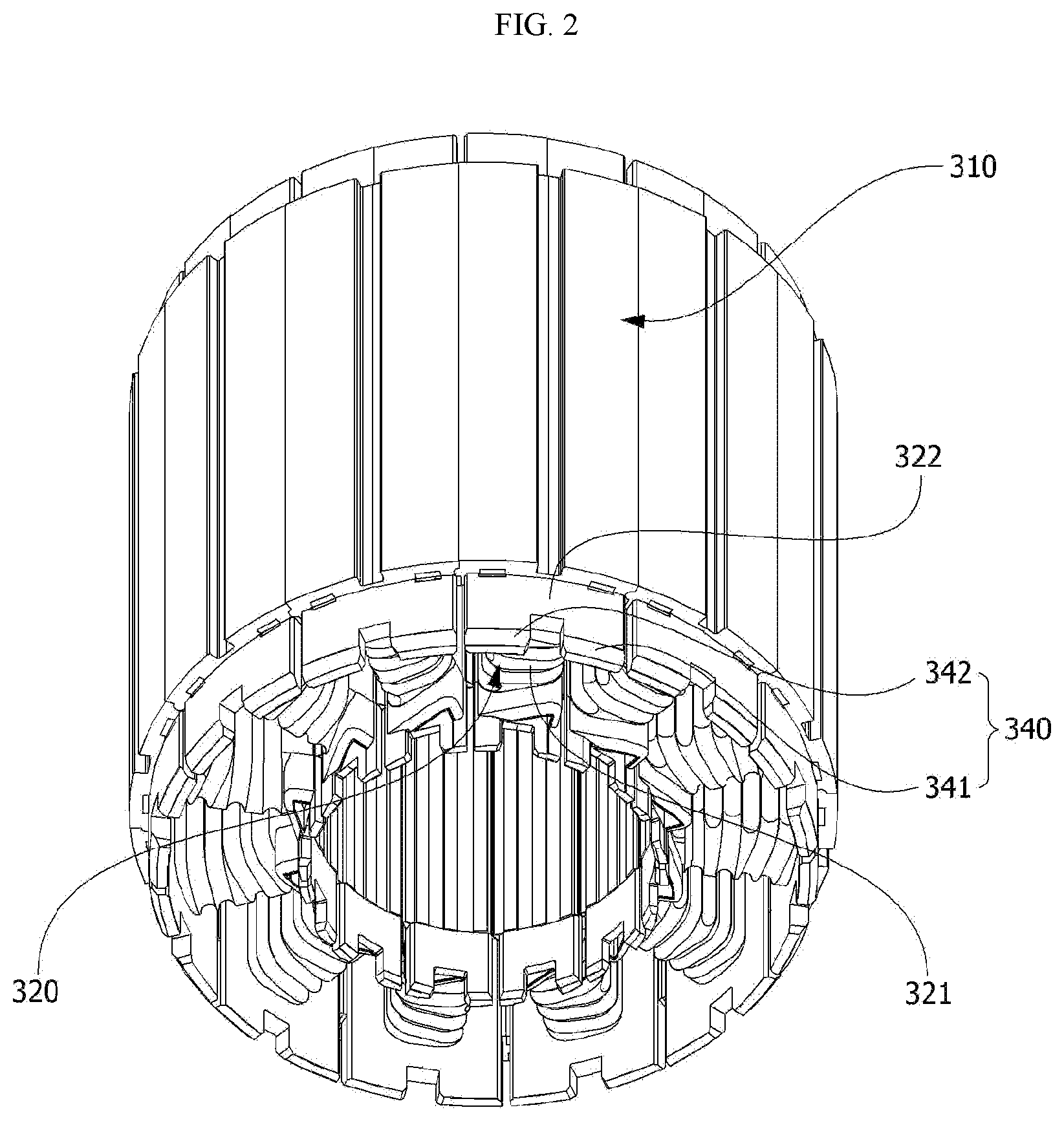 Patent US12101006 Figure 2 – Motor, and method for manufacturing stator provided in motor