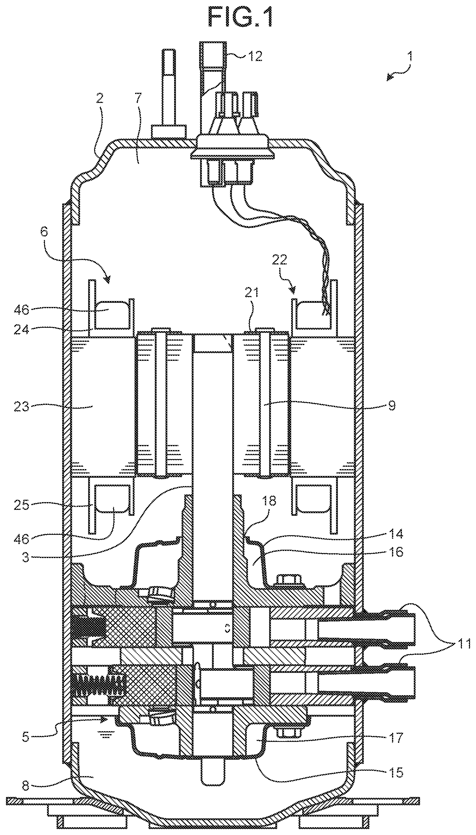 Patent US12101009 Figure 1 – Motor and compressor