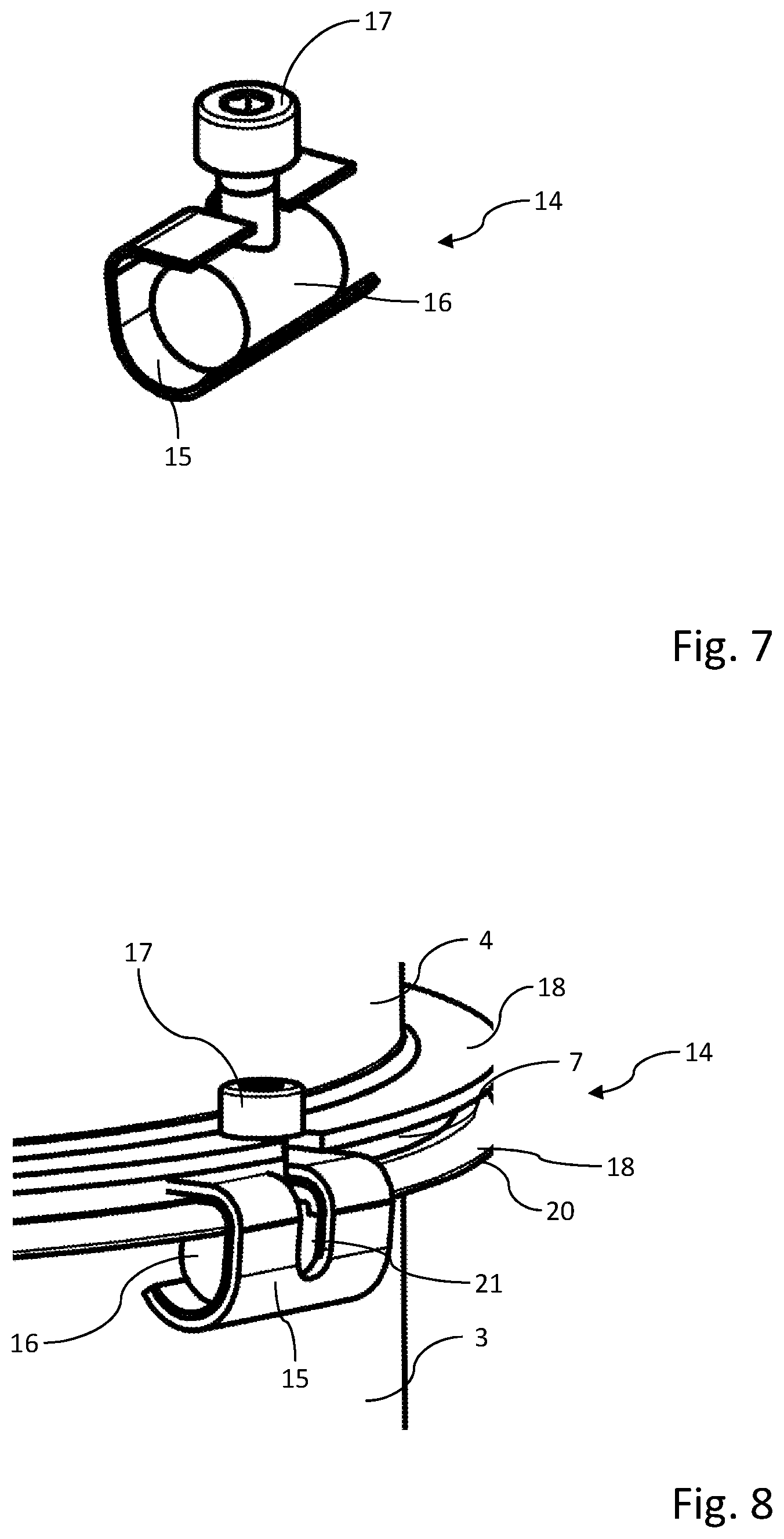 Patent US12101012 Figure 4 – Actuator with pot shaped housing parts connected with holding bracket having round nut and tensioning screw