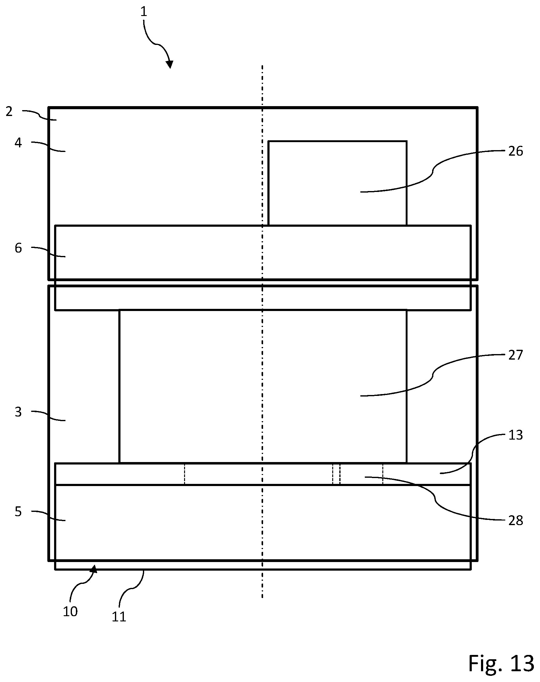 Patent US12101012 Figure 7 – Actuator with pot shaped housing parts connected with holding bracket having round nut and tensioning screw