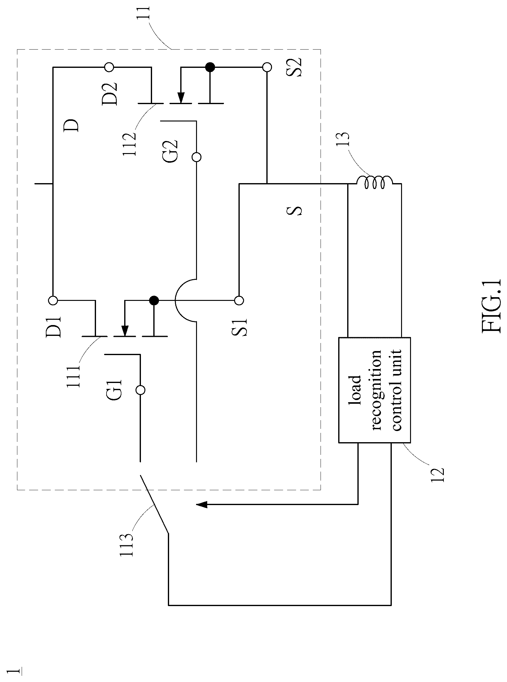Patent US12101026 Figure 1 – Metal-oxide semiconductor field-effect transistor with asymmetric parallel dies and method of using the same