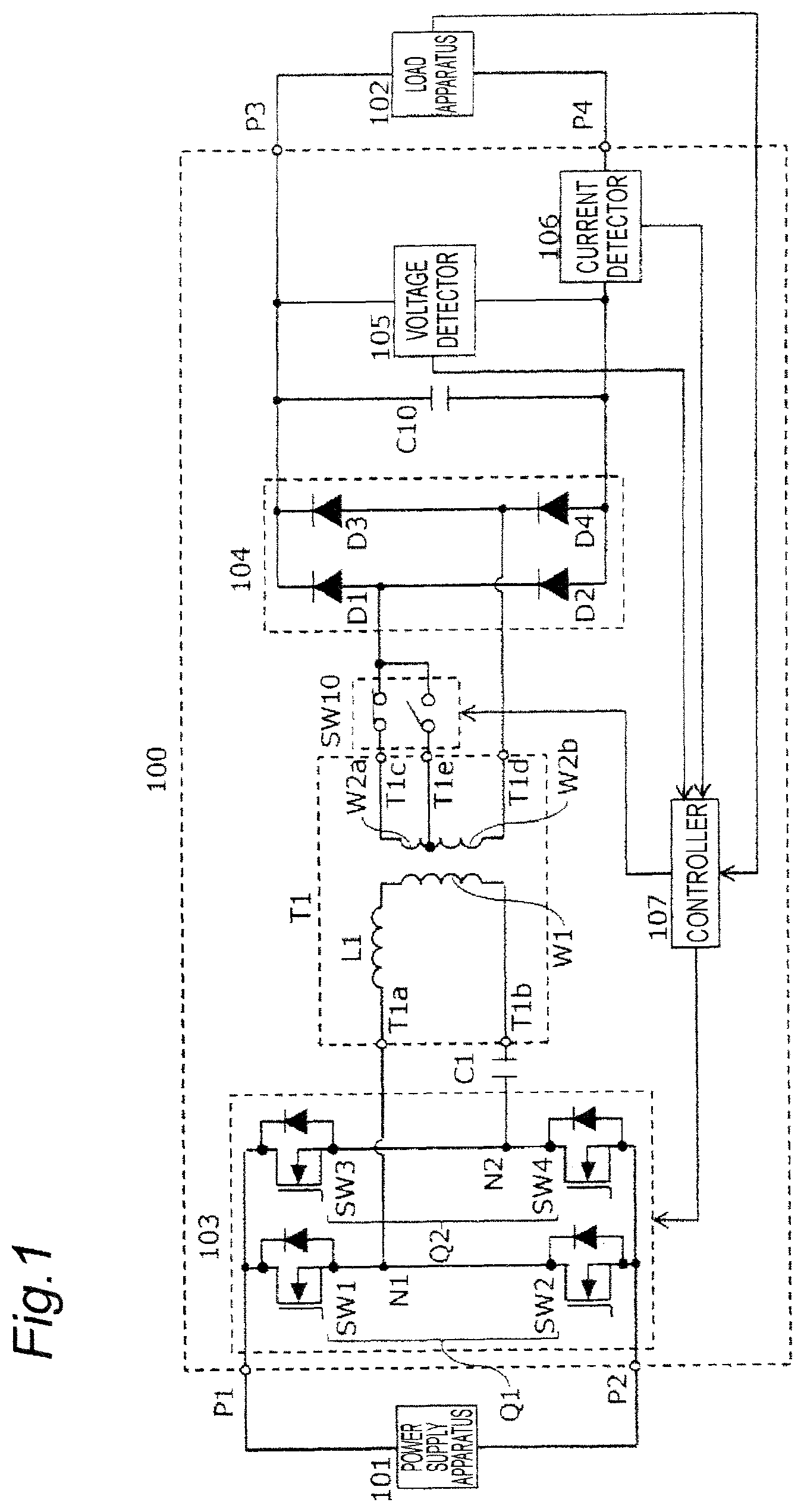 Patent US12101034 Figure 1 – Power converter apparatus converting input power having a predetermined voltage into output power having a predetermined output voltage over wide range with higher efficiency