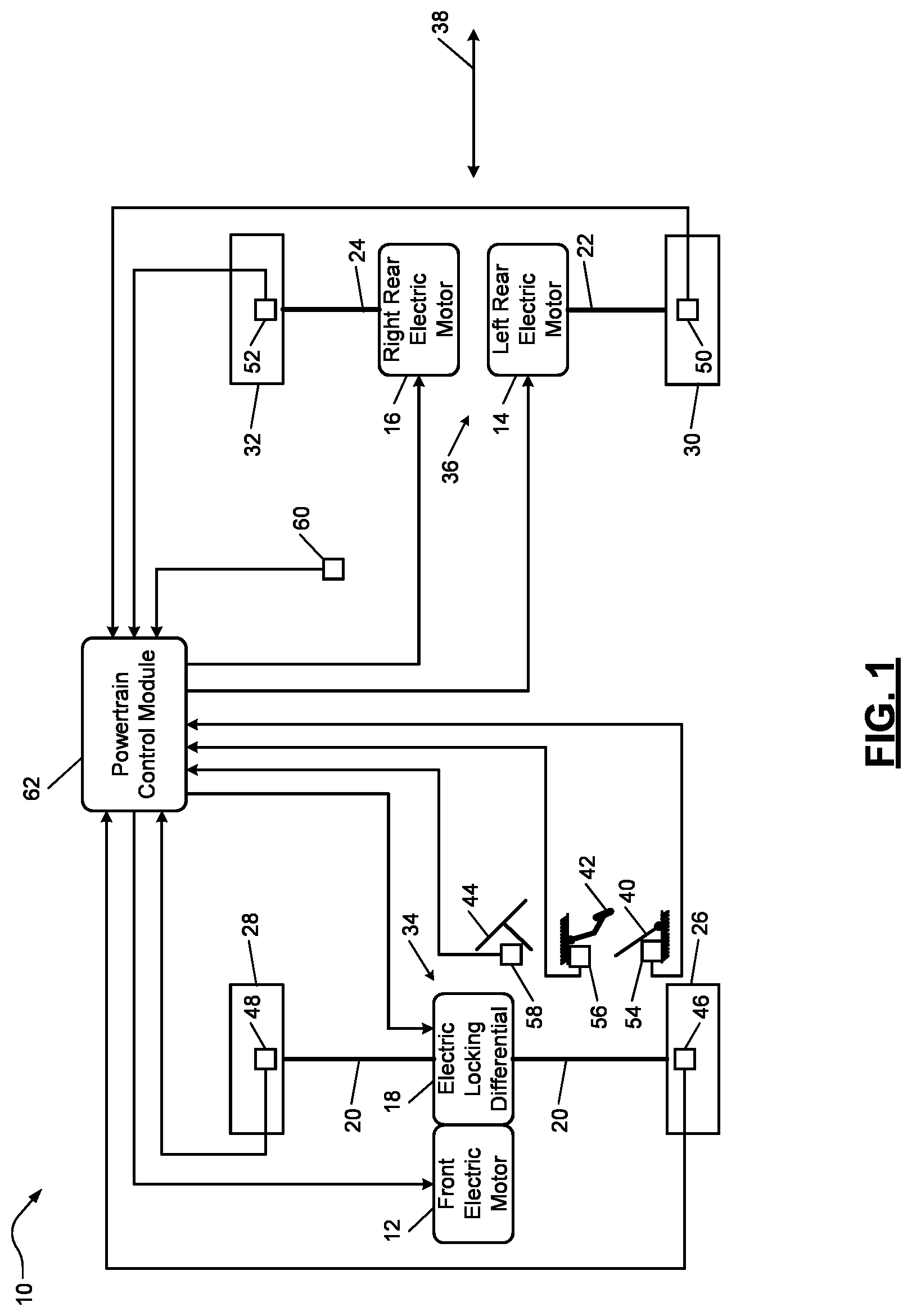 Patent US12101042 Figure 1 – System and method for controlling electric motors to function as a virtual electronic locking differential