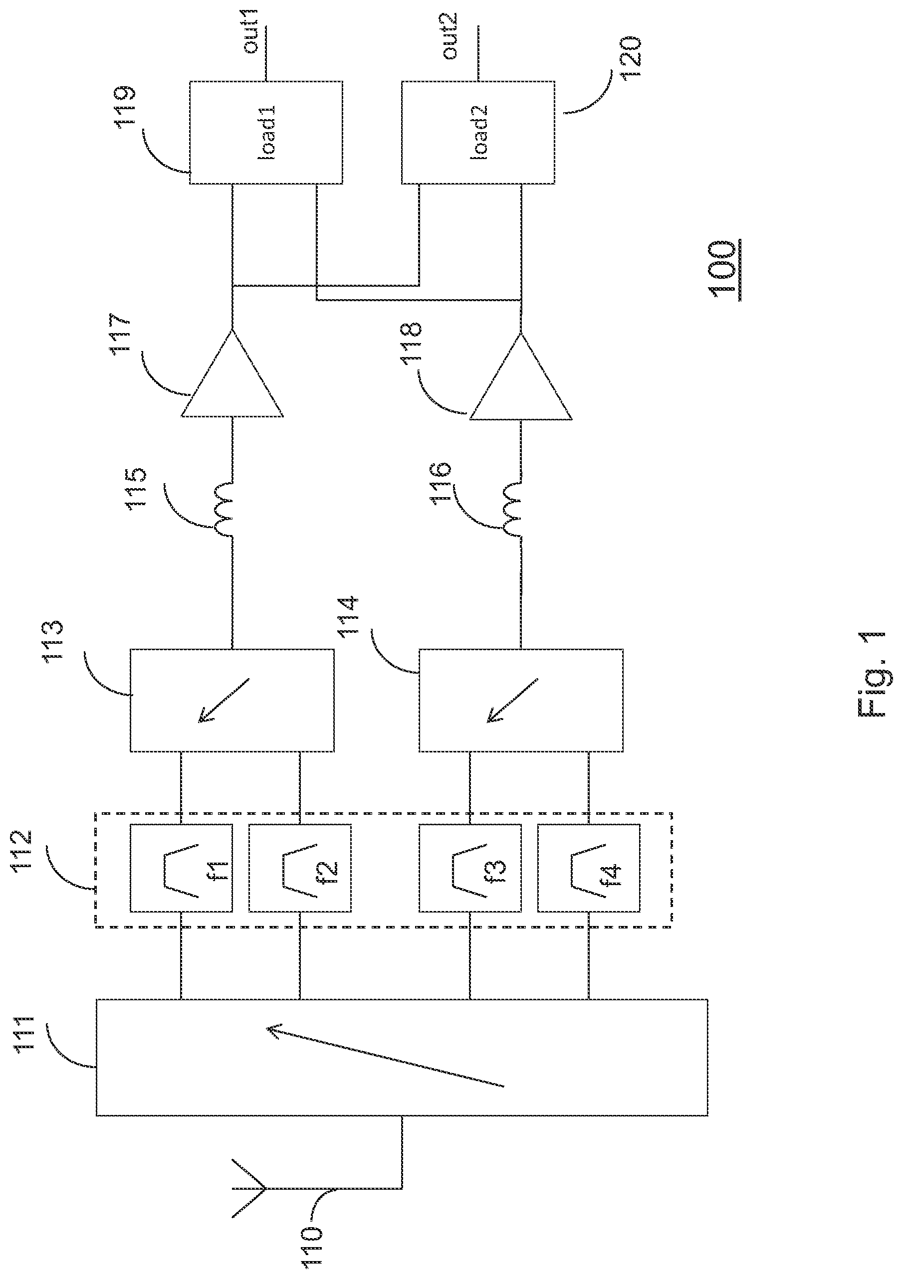 Patent US12101066 Figure 1 – Compact architecture for multipath low noise amplifier