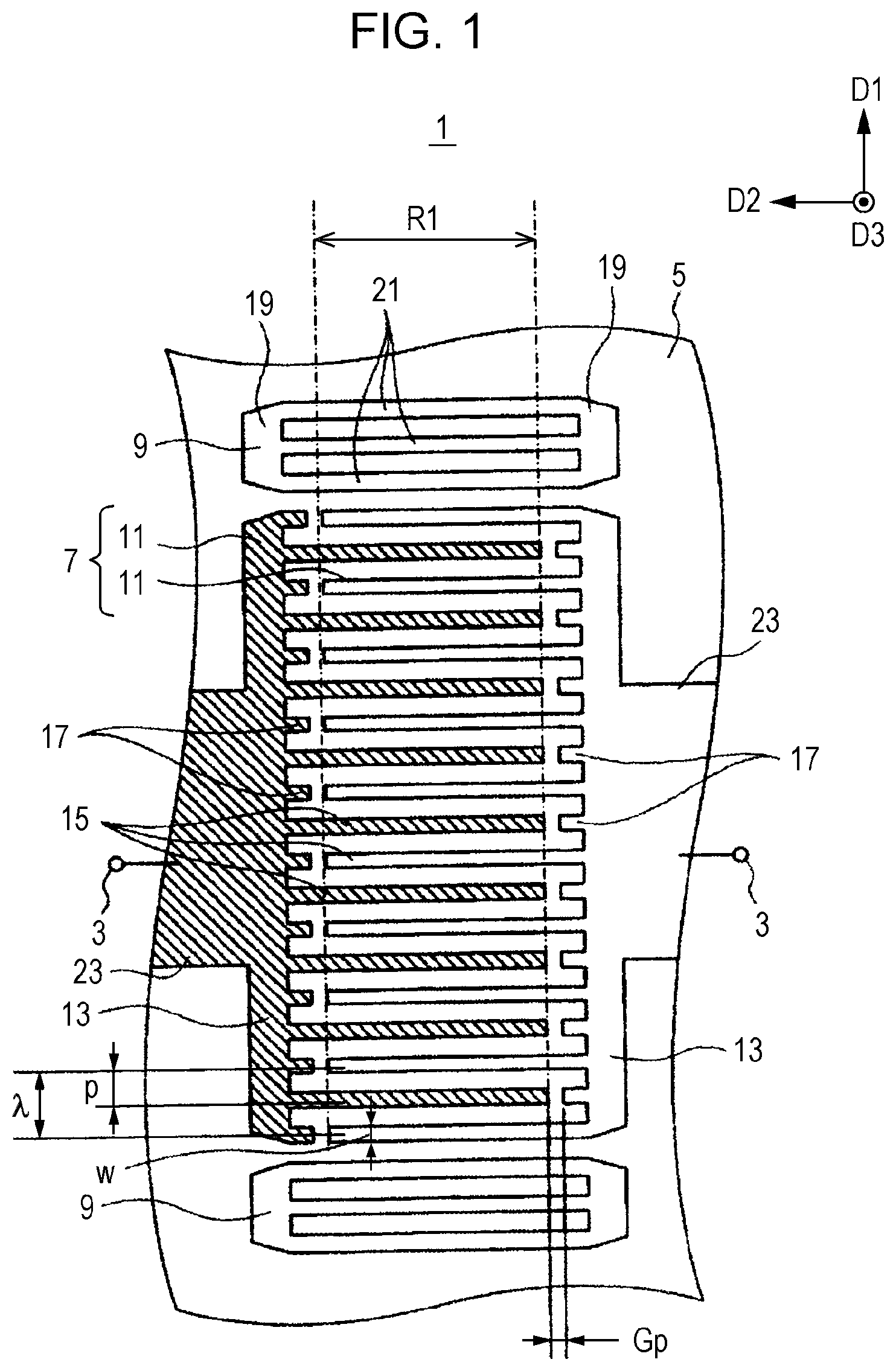 Patent US12101082 Figure 1 – Elastic wave filter, branching filter, and communication device