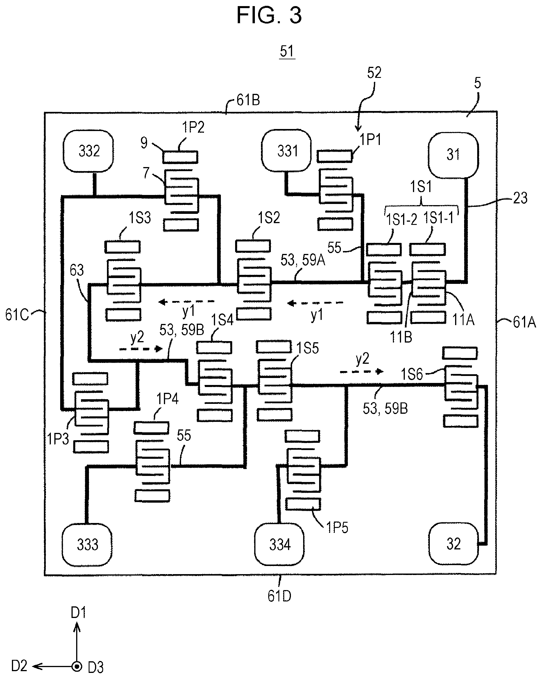 Patent US12101082 Figure 3 – Elastic wave filter, branching filter, and communication device