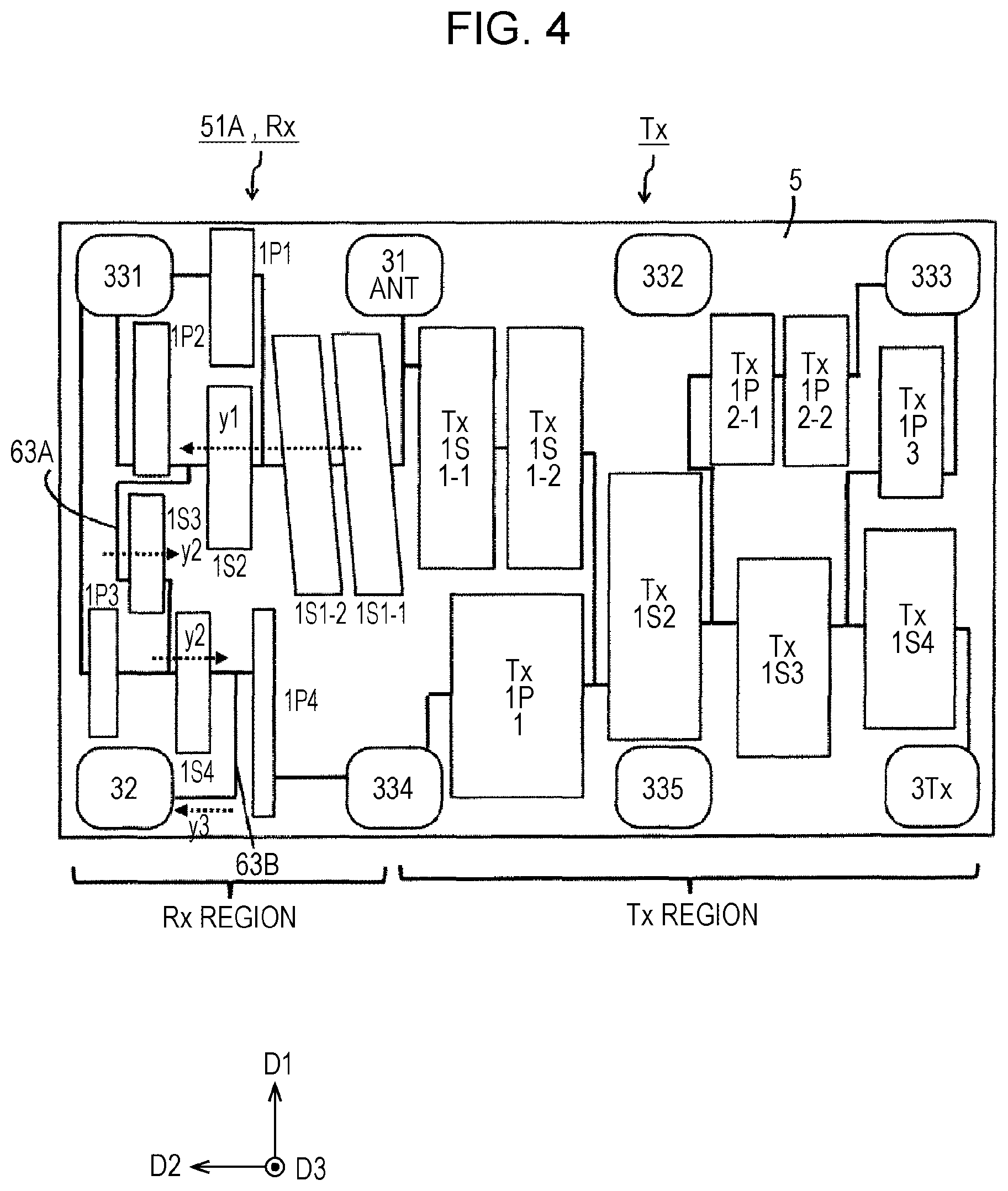 Patent US12101082 Figure 4 – Elastic wave filter, branching filter, and communication device
