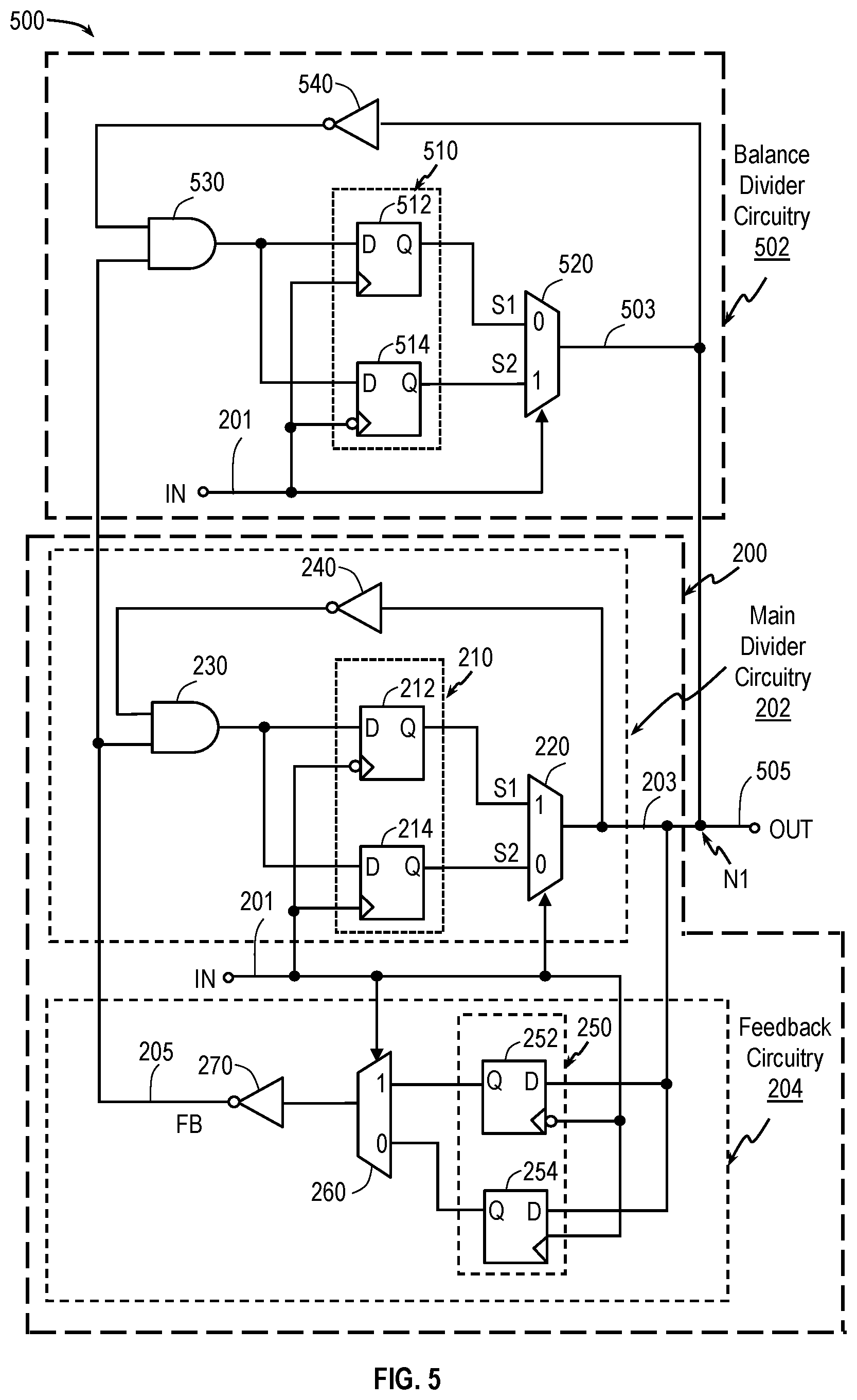 Patent US12101095 Figure 5 – Fractional divider with duty cycle regulation and low subharmonic content