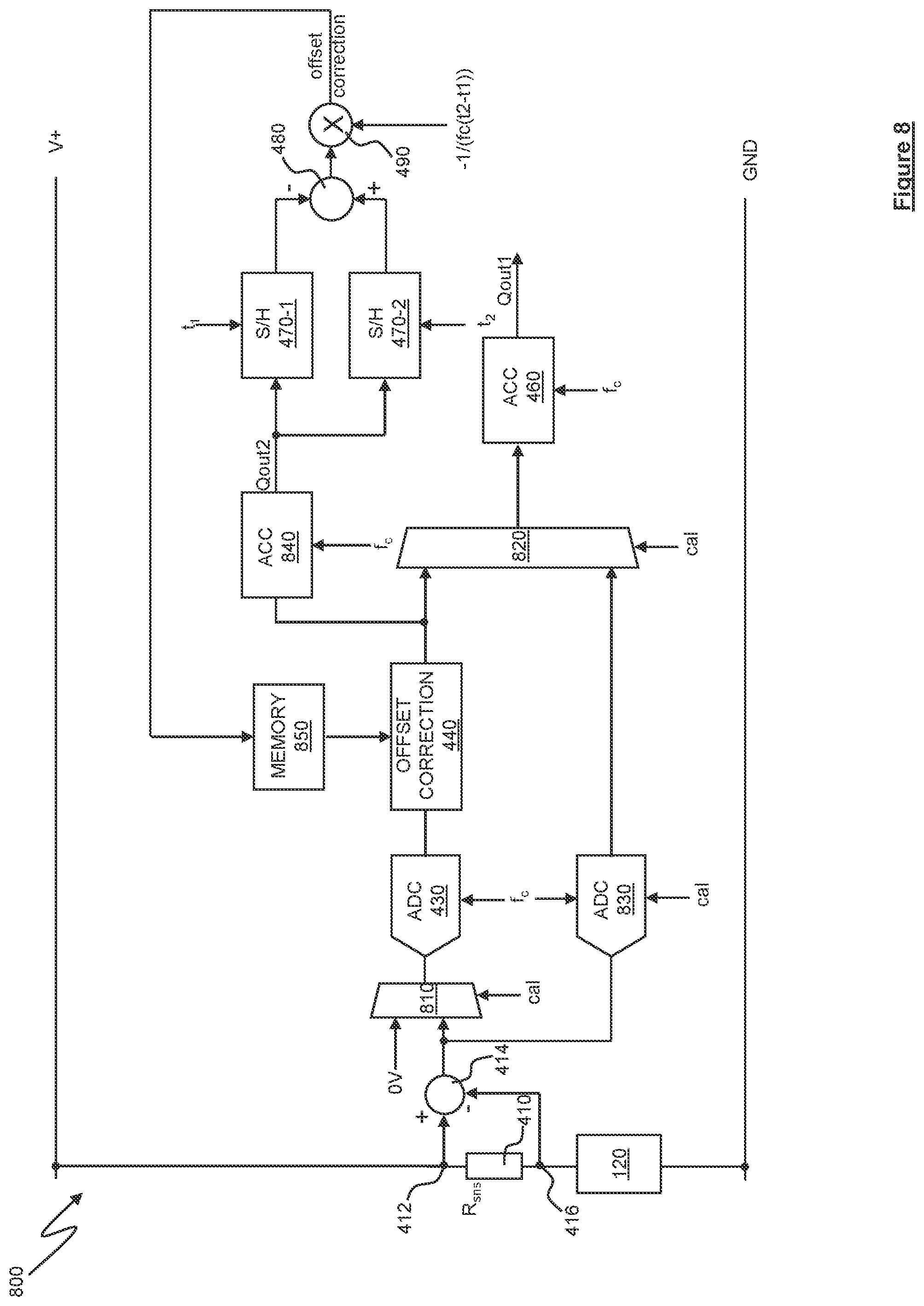Patent US12101097 Figure 8 – Coulomb counter circuitry