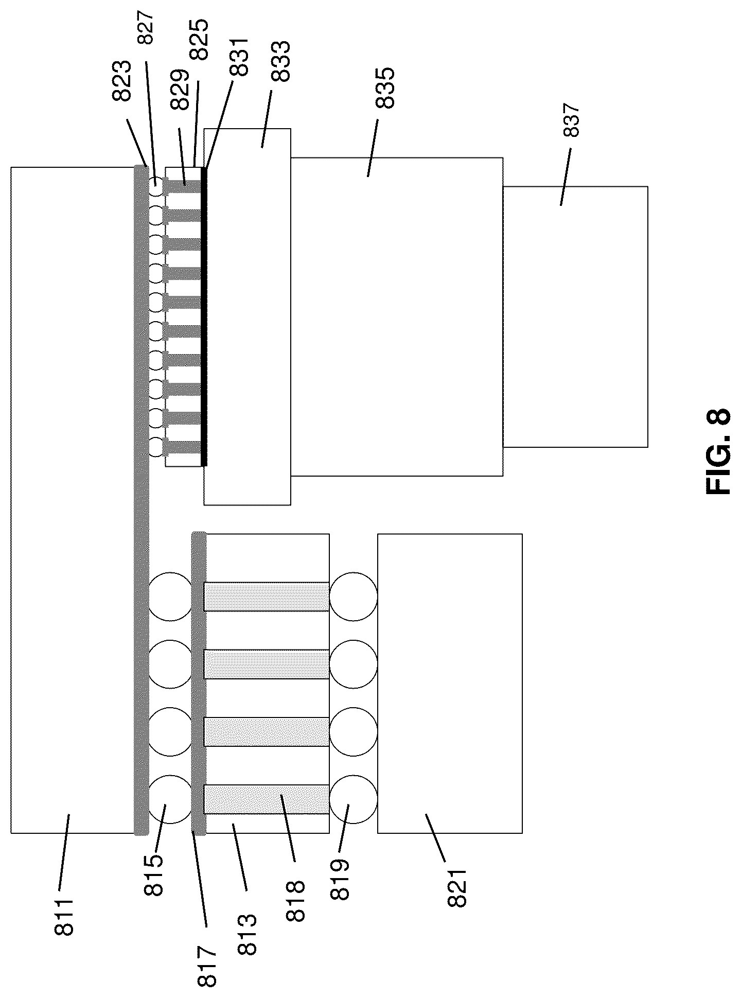 Patent US12101122 Figure 8 – Hybrid integration of microLED interconnects with ICs
