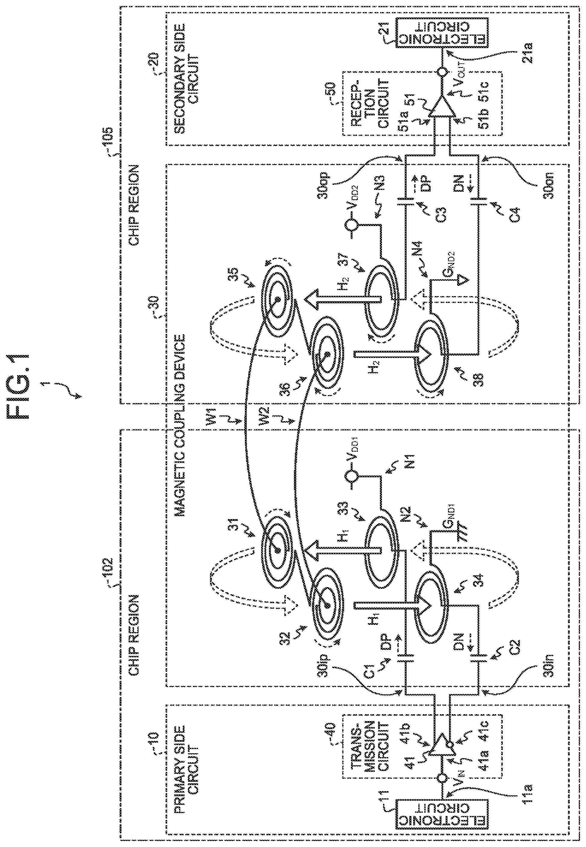 Patent US12101137 Figure 1 – Magnetic coupling device and communication system
