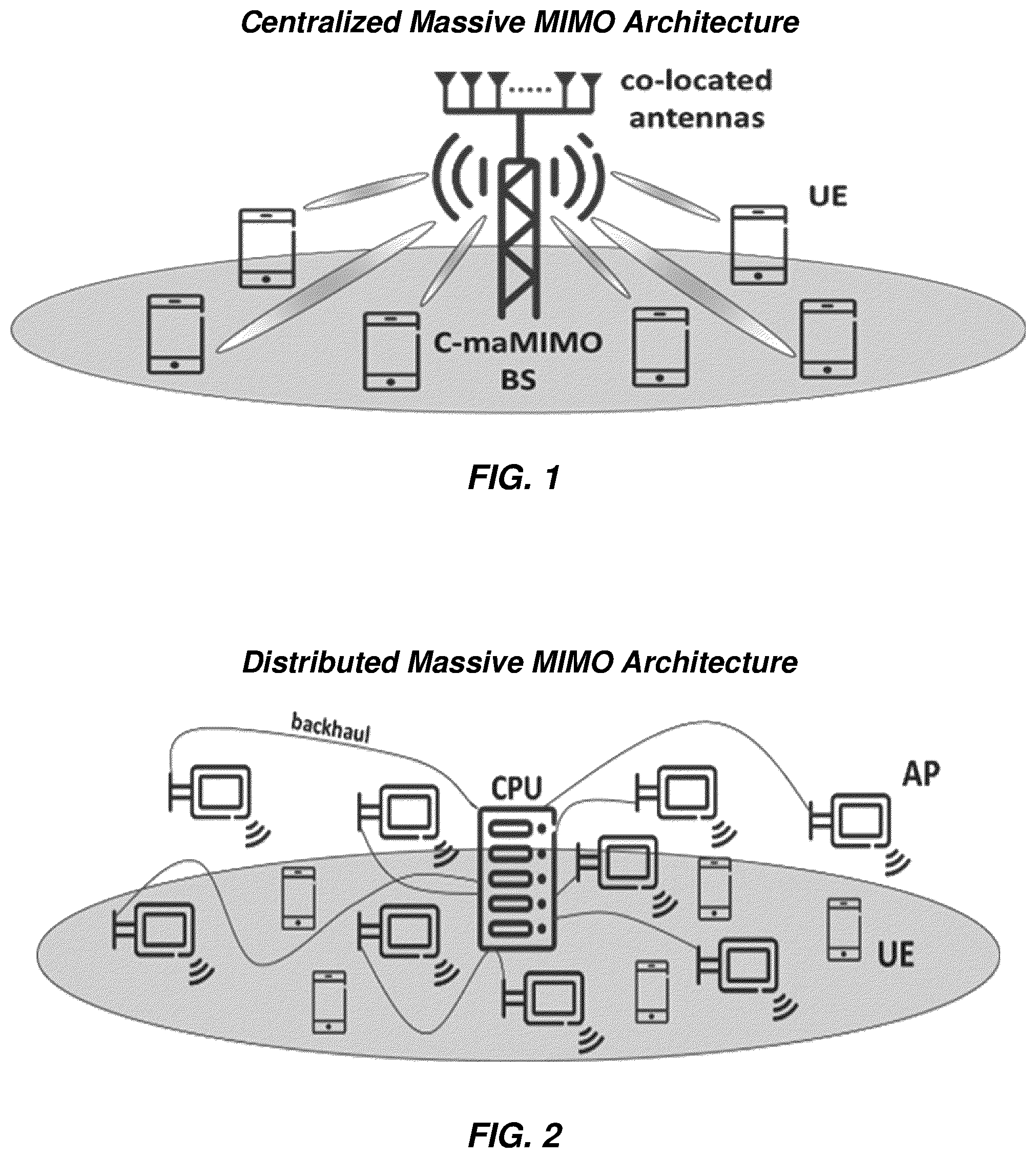 Patent US12101141 Figure 1 – Broadcast and multicast transmission in a distributed massive MIMO network