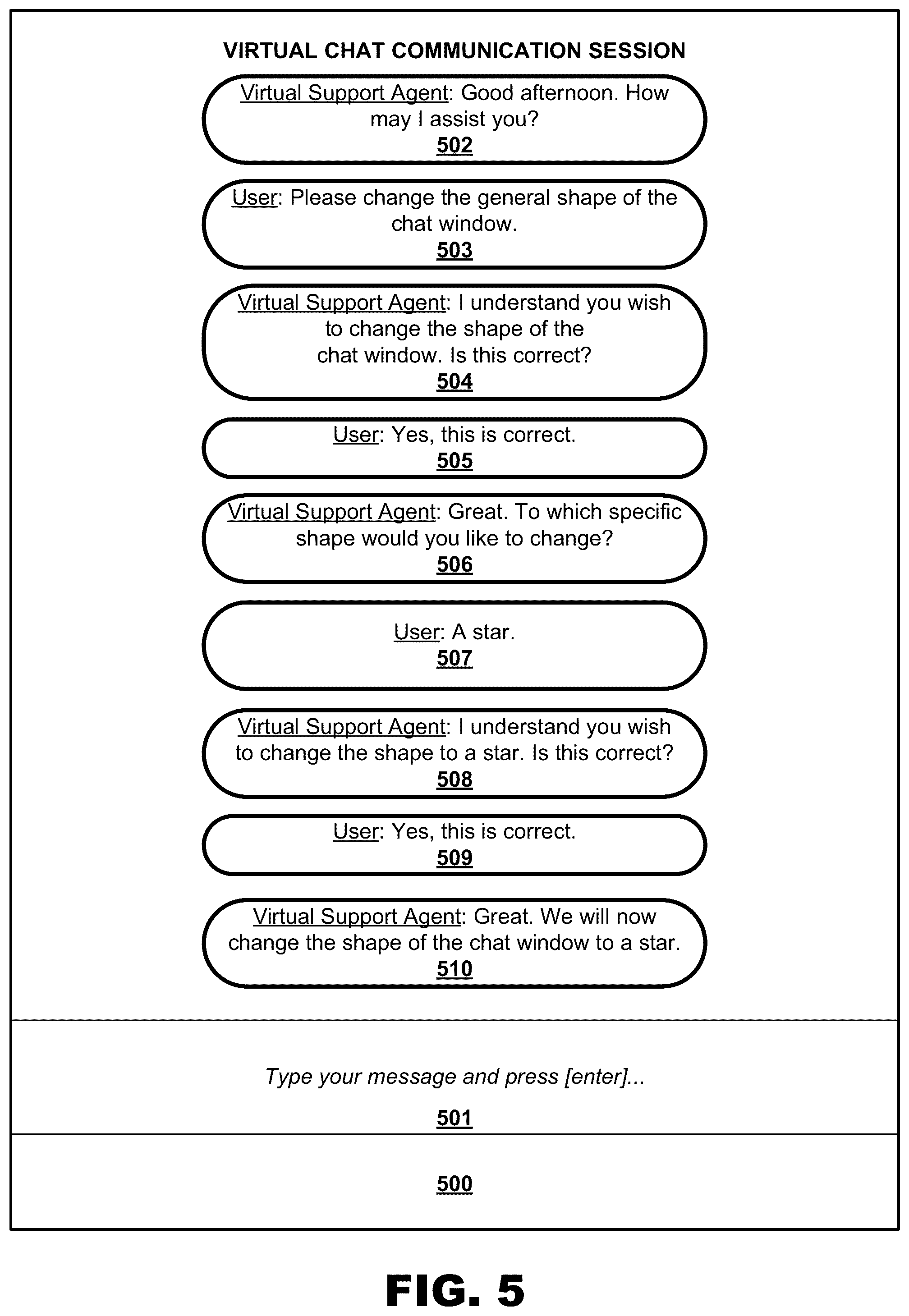 Patent US12101282 Figure 5 – Digital financial management having chat support platform to facilitate chat window customization by user command