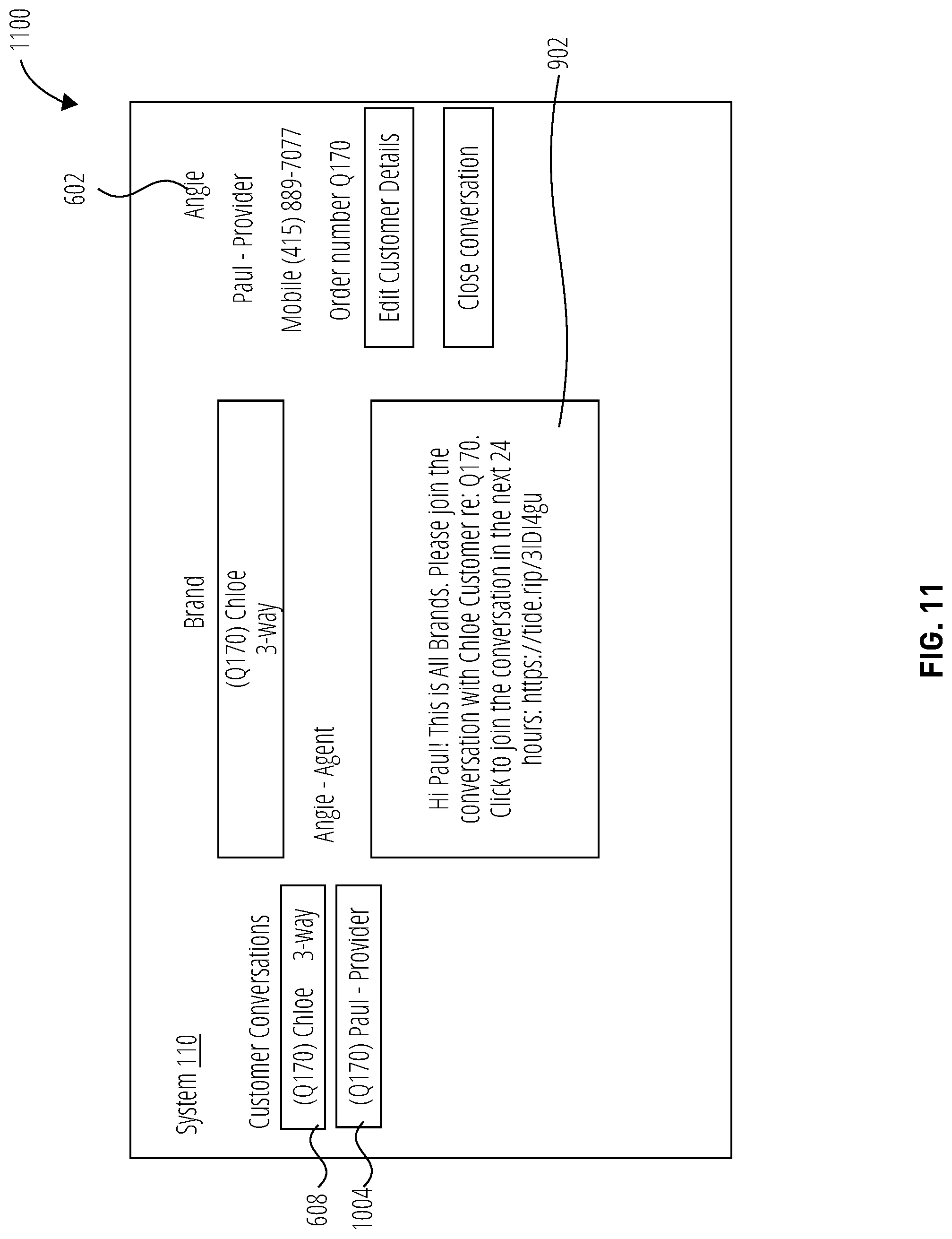 Patent US12101362 Figure 11 – Dynamic provisioning for multiparty conversations across service delivery networks on a single communication channel