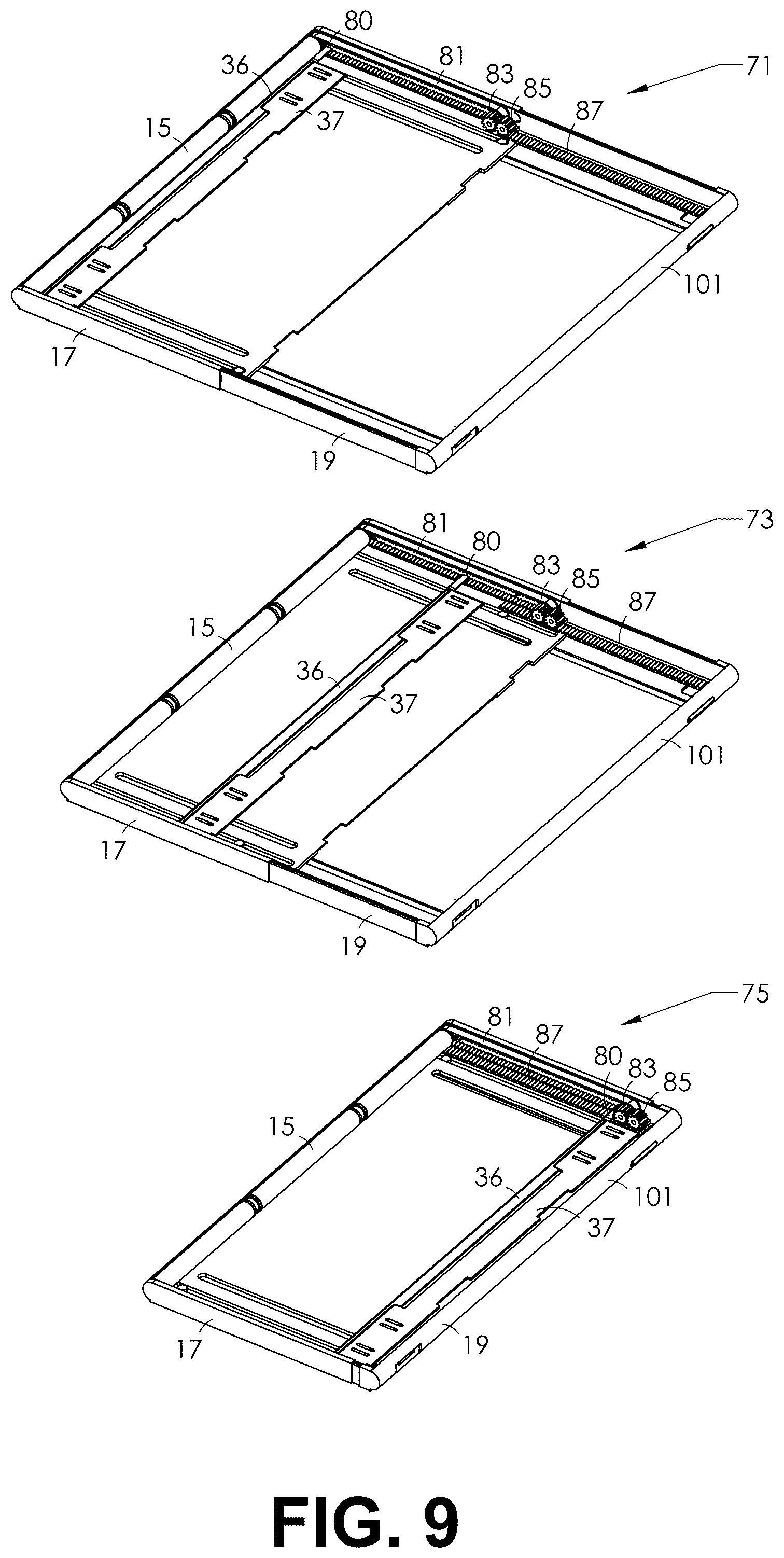 Patent US12101425 Figure 9 – Expandable display mobile device with a timing belt drive