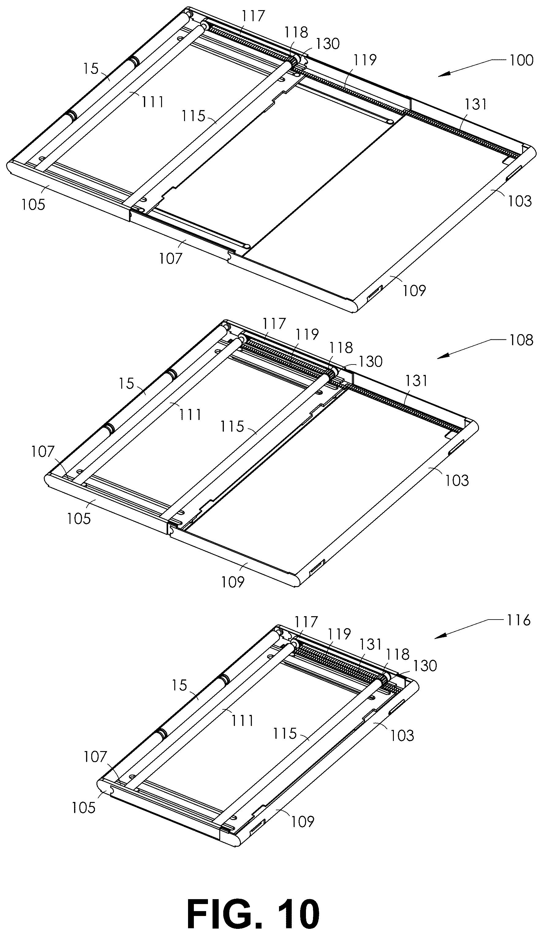 Patent US12101425 Figure 10 – Expandable display mobile device with a timing belt drive