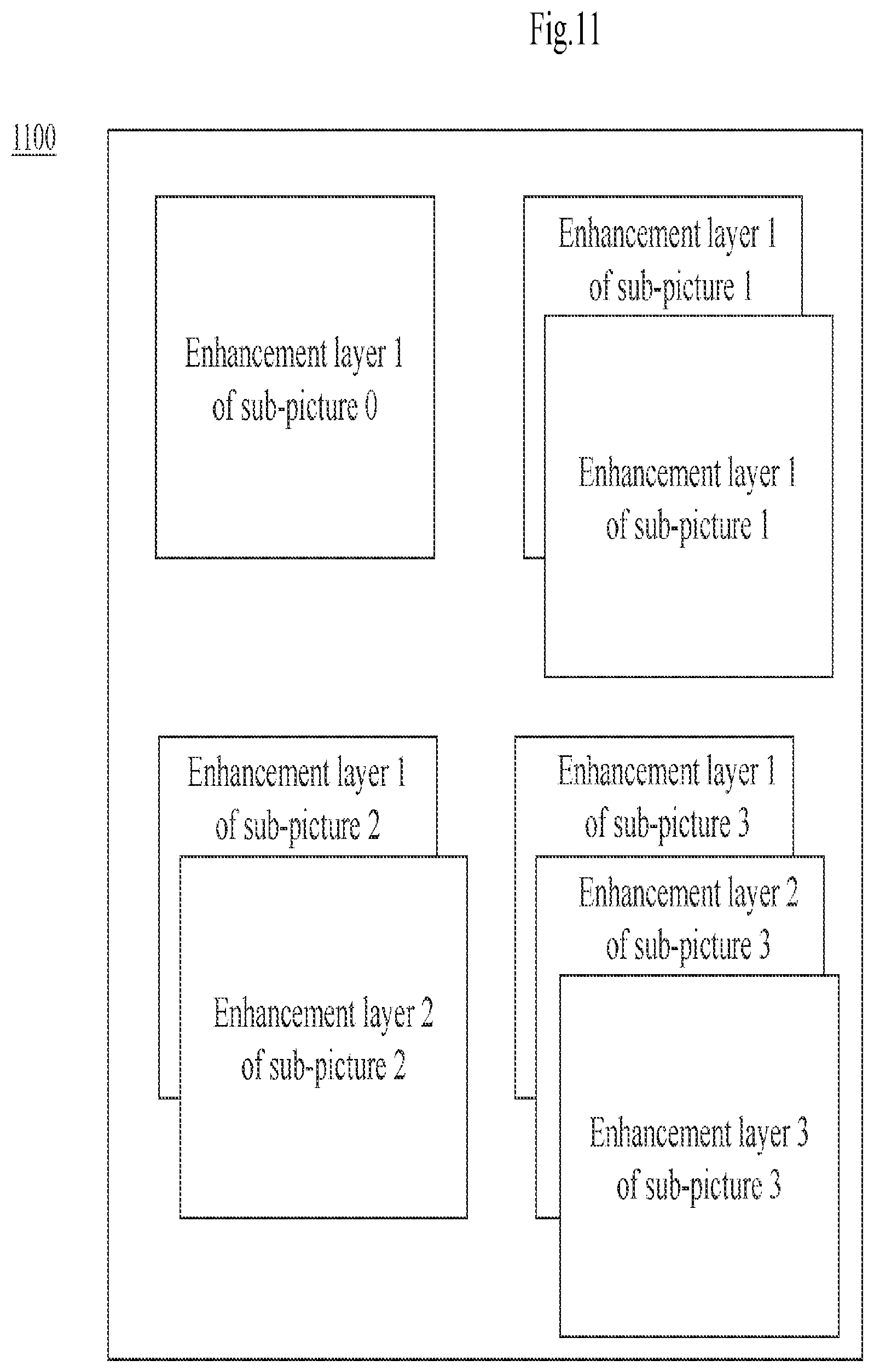 Patent US12101511 Figure 11 – Subpicture layout and partial output with layers