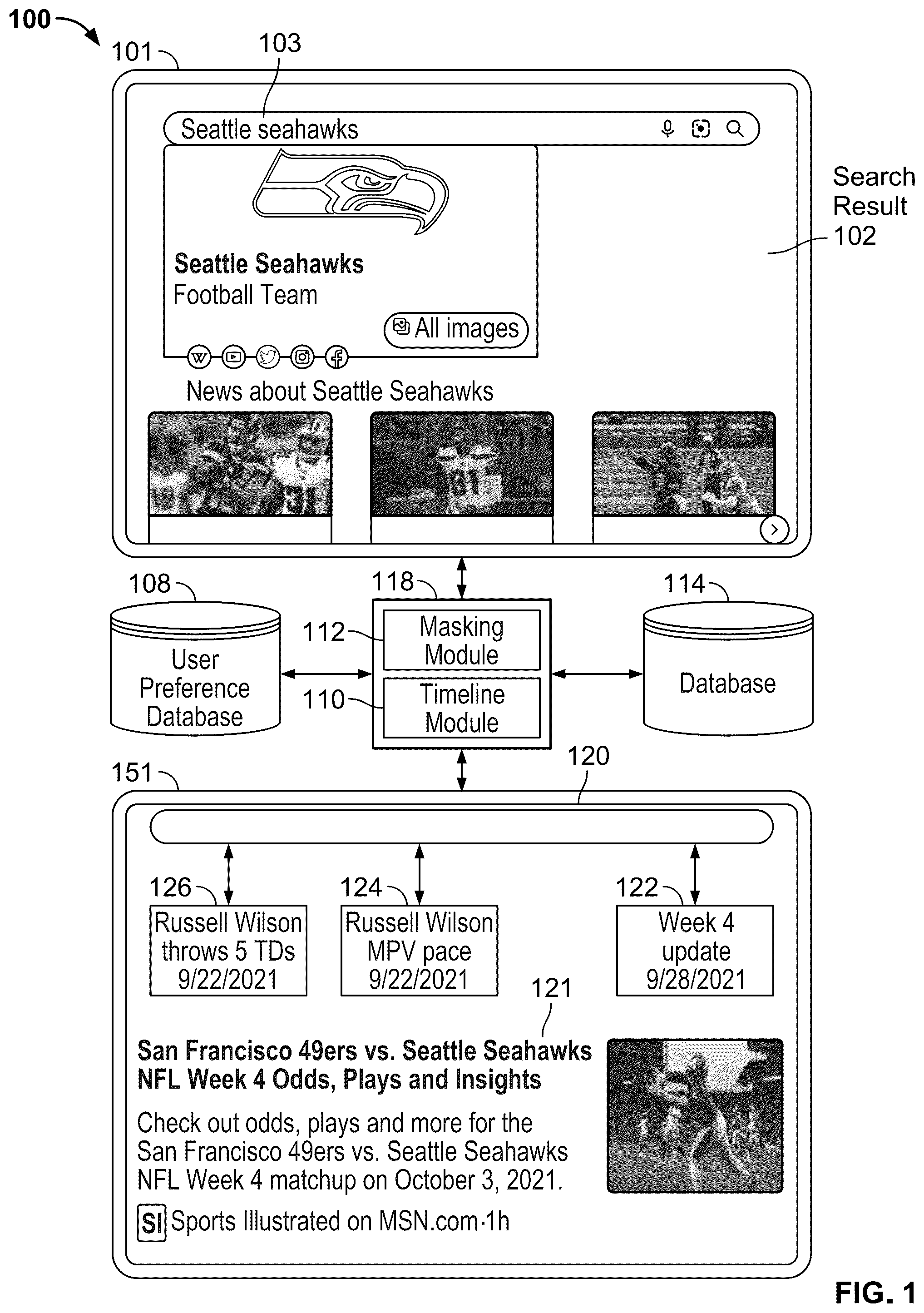 Patent US12101522 — Systems and methods for generating a dynamic timeline of related media content based on tagged content — Figure 1