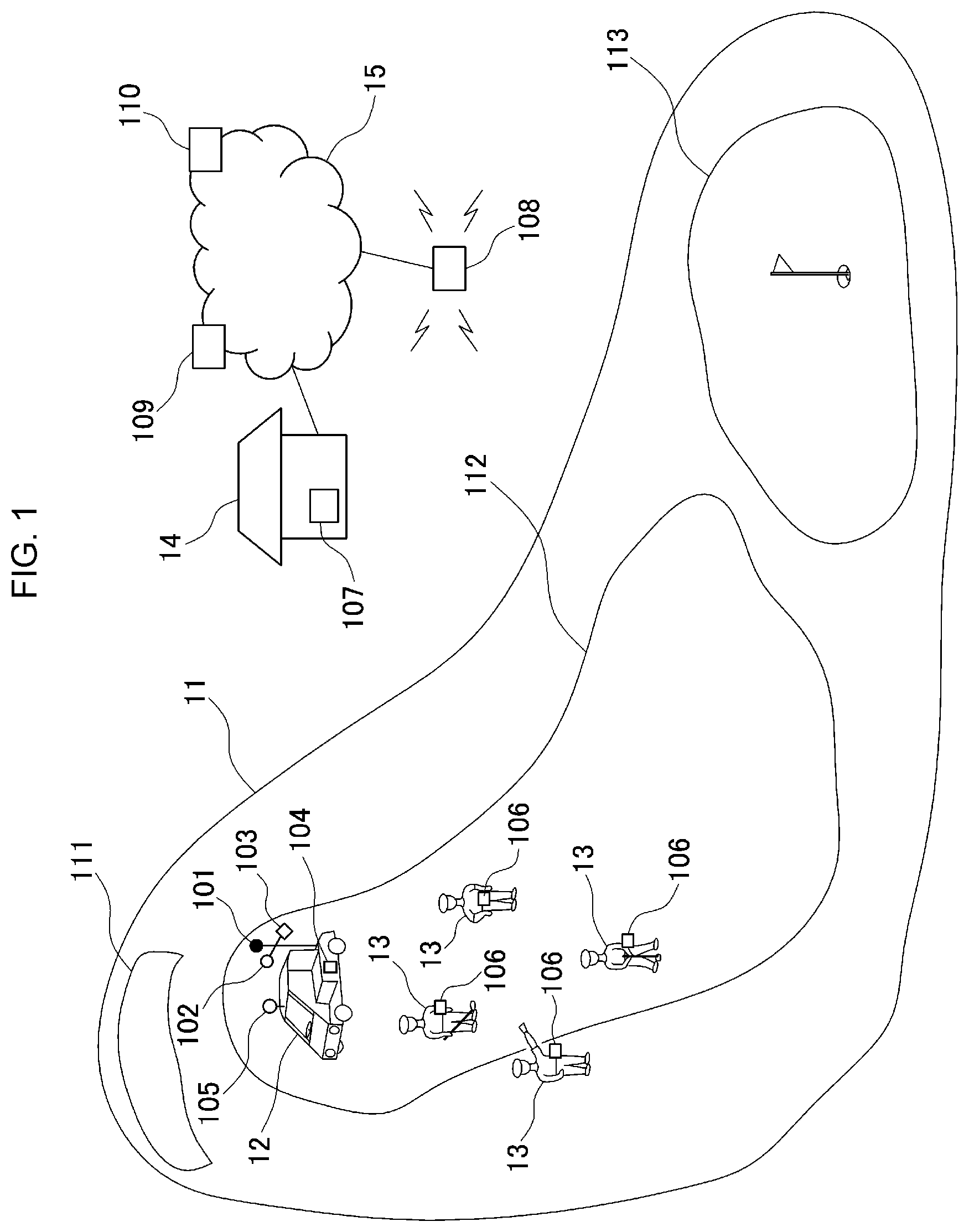 Patent US12101560 — Golf digest creating system, mobile imaging unit, and digest creating device — Figure 1