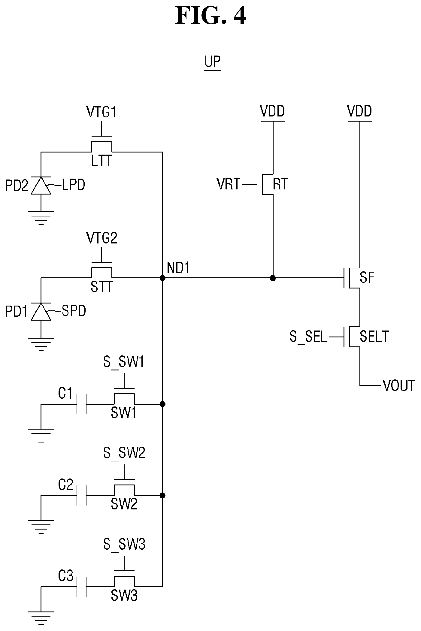 Patent US12101570 Figure 4 – Unit pixel including one or more capacitors and an image sensor including the same