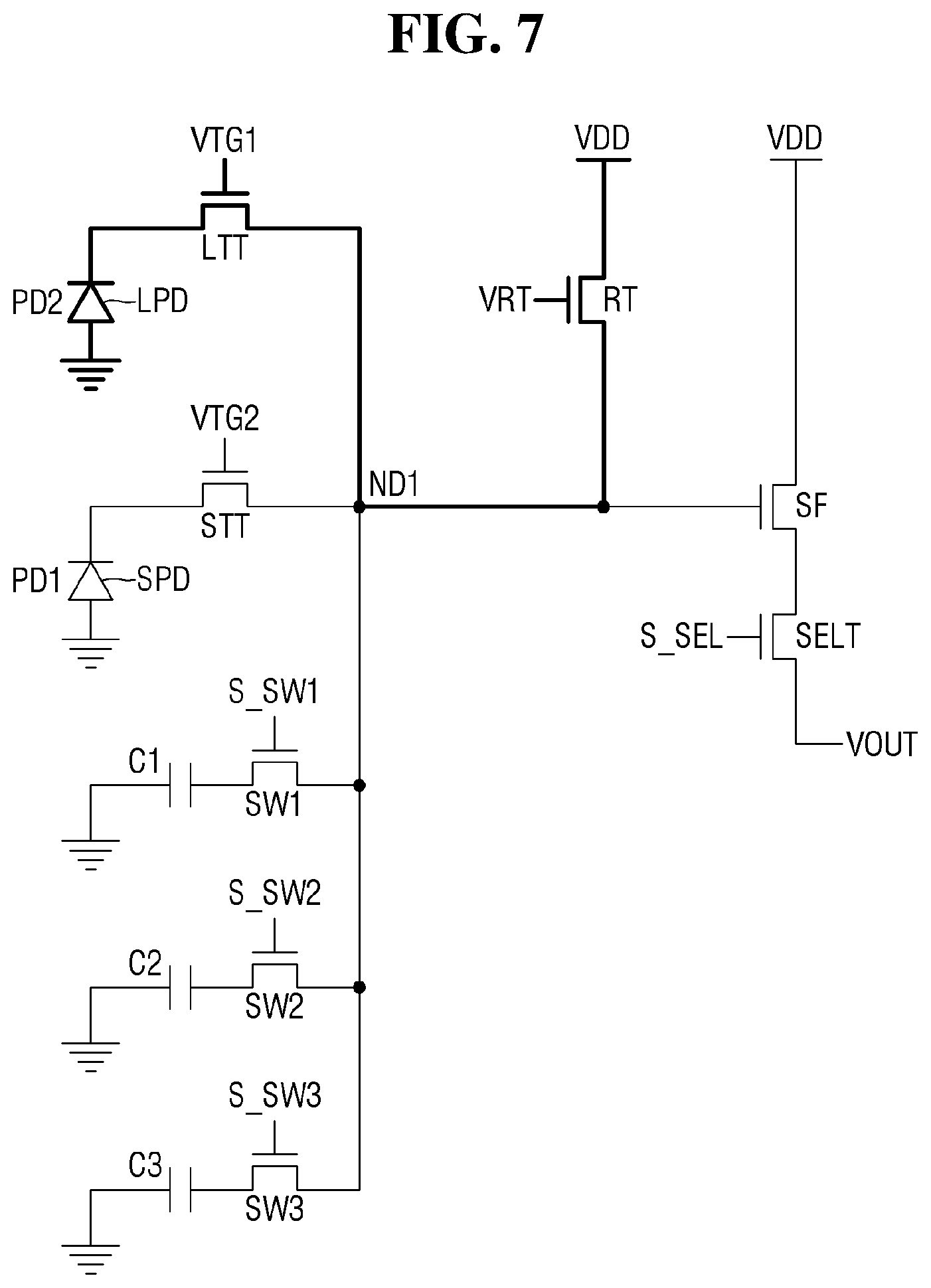 Patent US12101570 Figure 7 – Unit pixel including one or more capacitors and an image sensor including the same