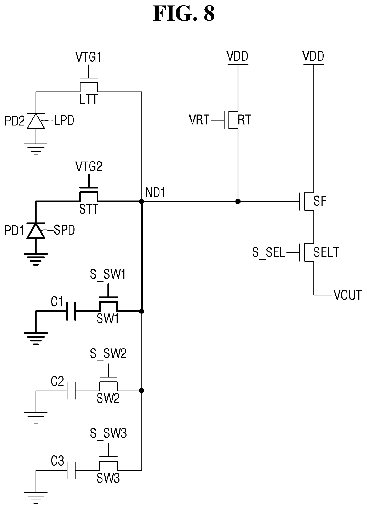 Patent US12101570 Figure 8 – Unit pixel including one or more capacitors and an image sensor including the same