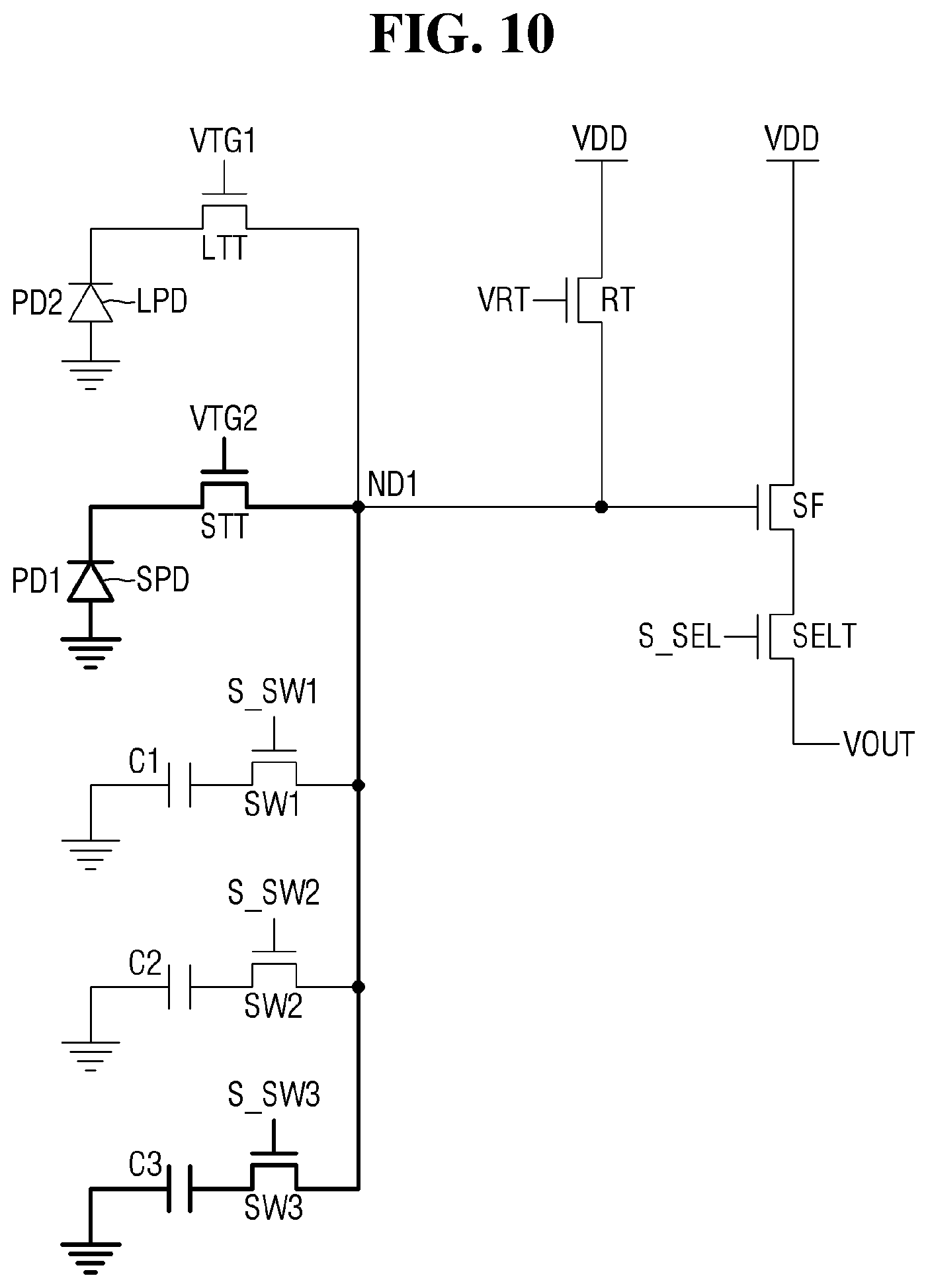 Patent US12101570 Figure 10 – Unit pixel including one or more capacitors and an image sensor including the same
