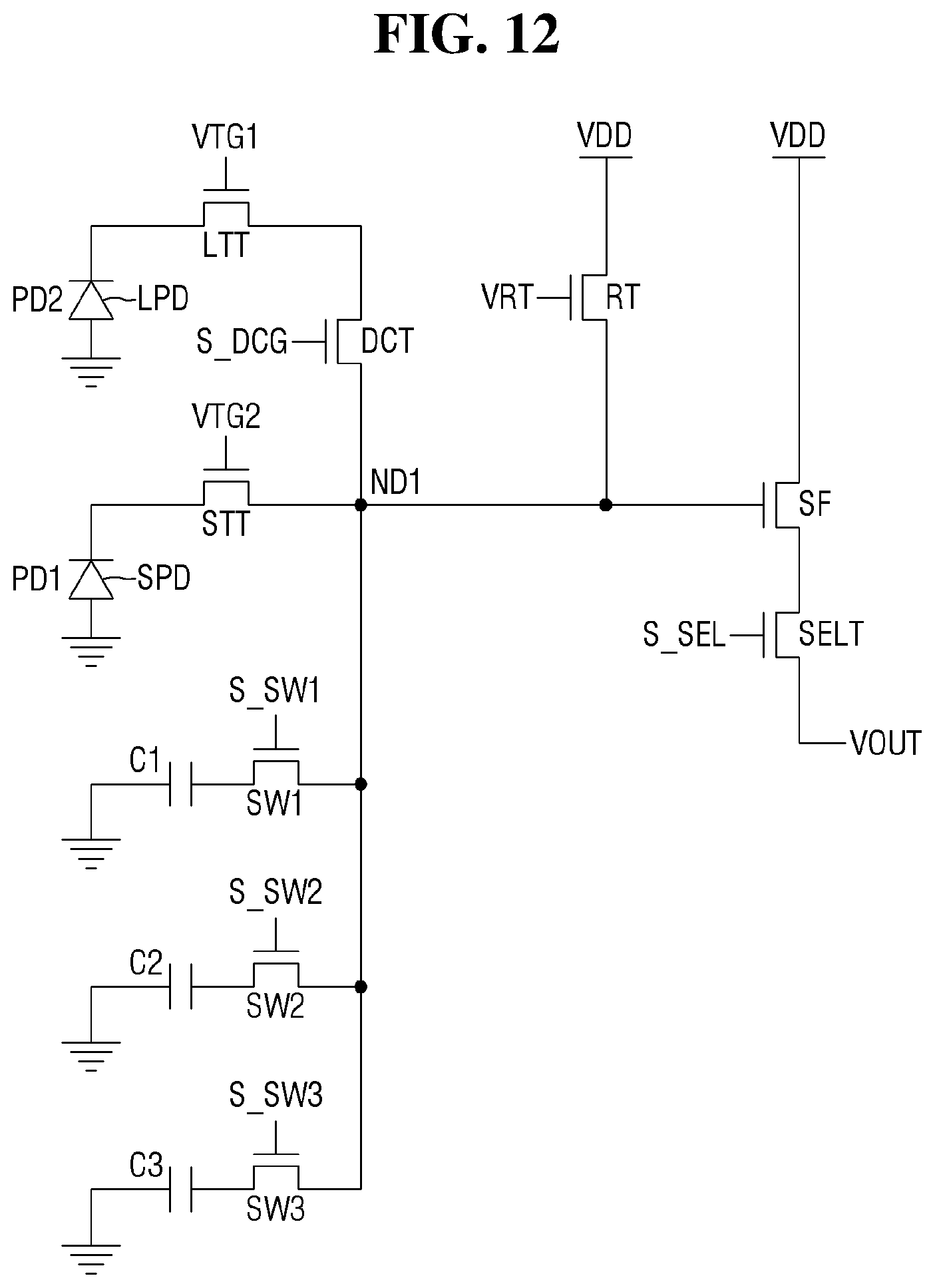 Patent US12101570 Figure 12 – Unit pixel including one or more capacitors and an image sensor including the same