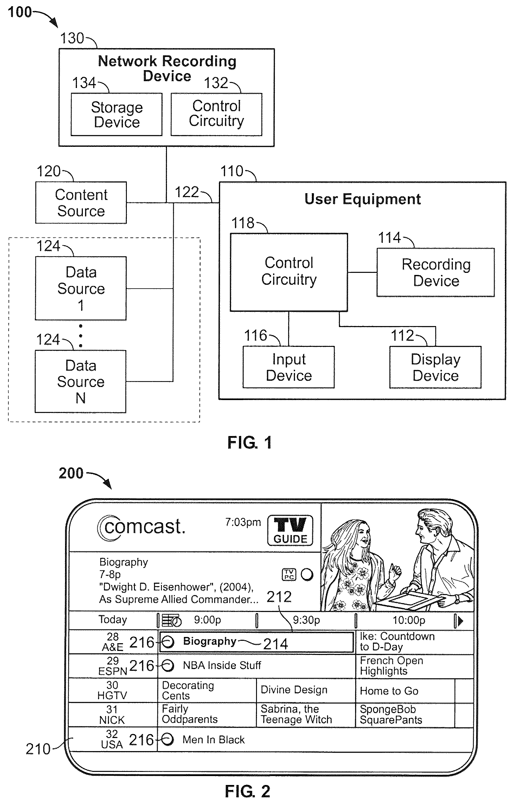 Patent US12101584 Figure 1 – Systems and methods for recording programs using a network recording device as supplemental storage