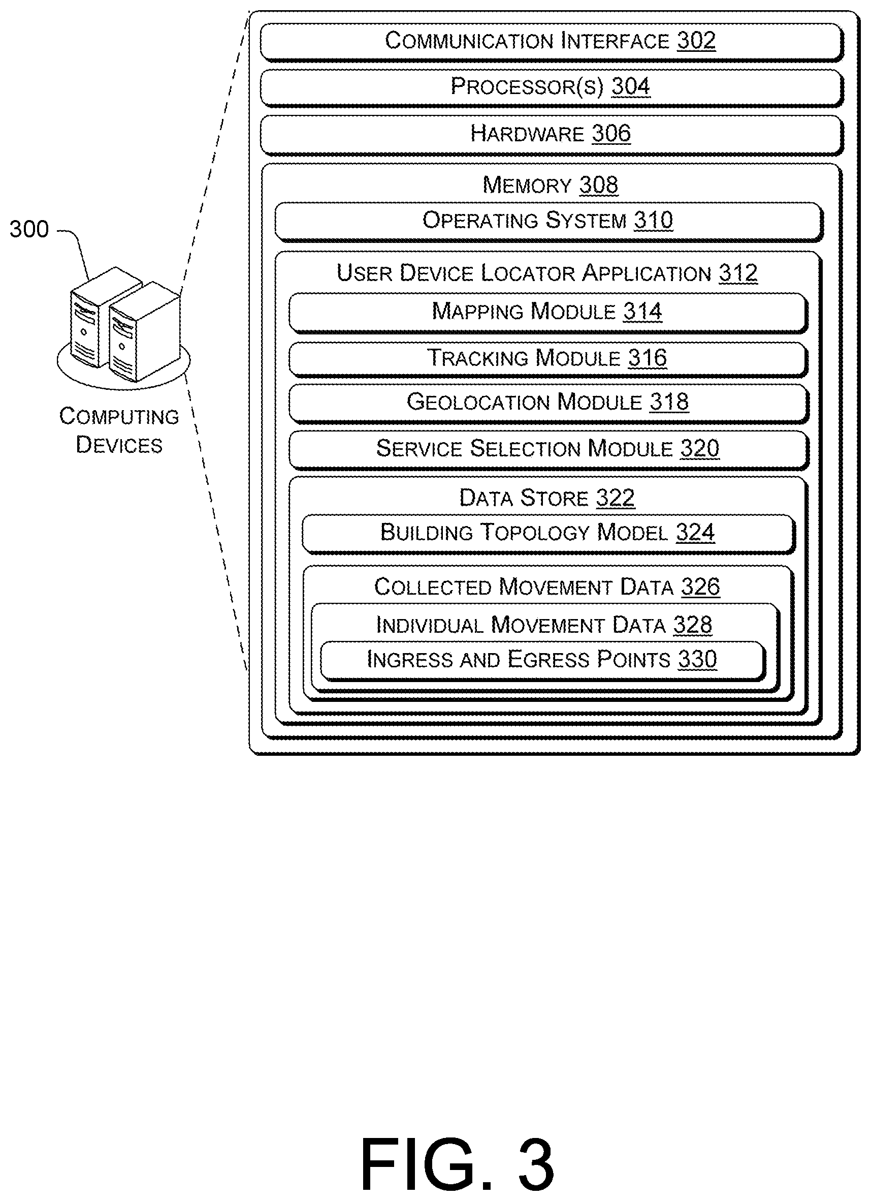 Patent US12101680 Figure 3 – Constrained user device location using building topology