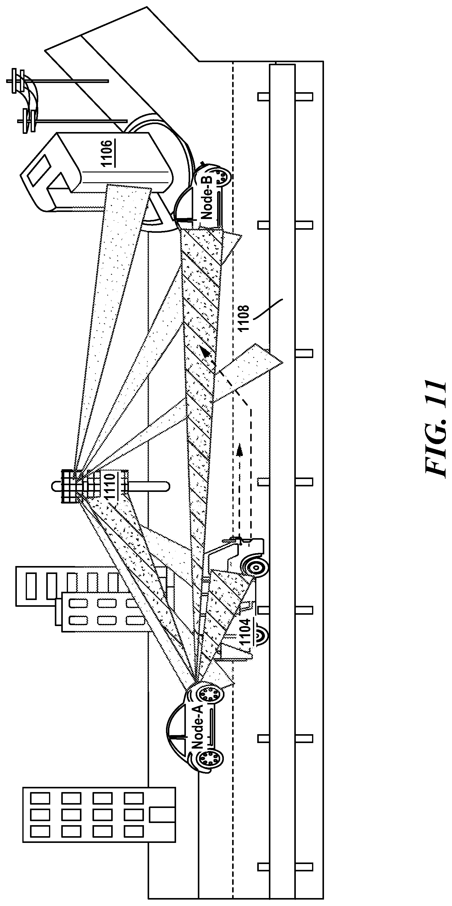 Patent US12101701 Figure 11 – Multi-static sensing network for assisting vehicle-to-everything (V2X) communication