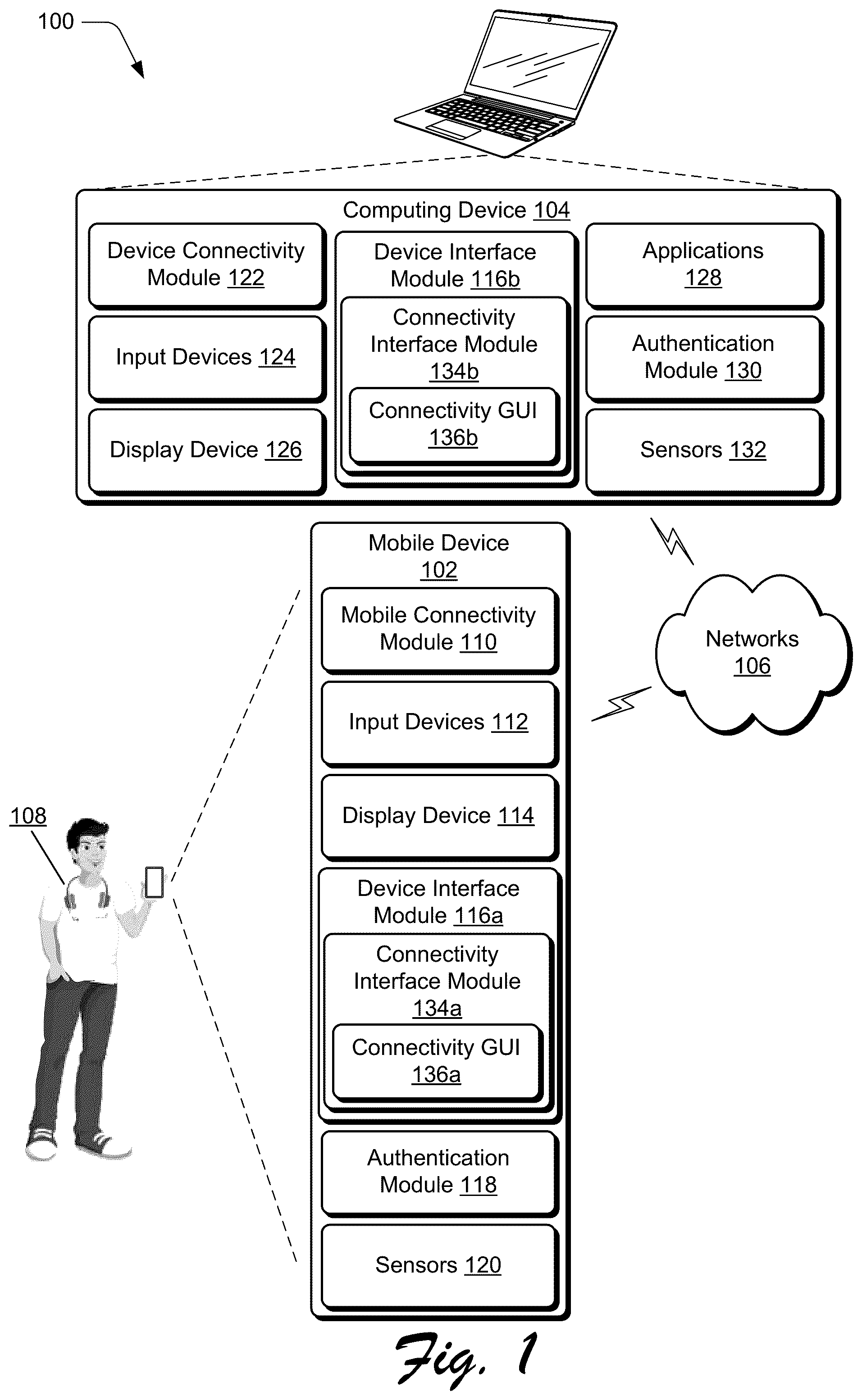 Patent US12101832 Figure 1 – Connectivity session between devices based on a connectivity trigger