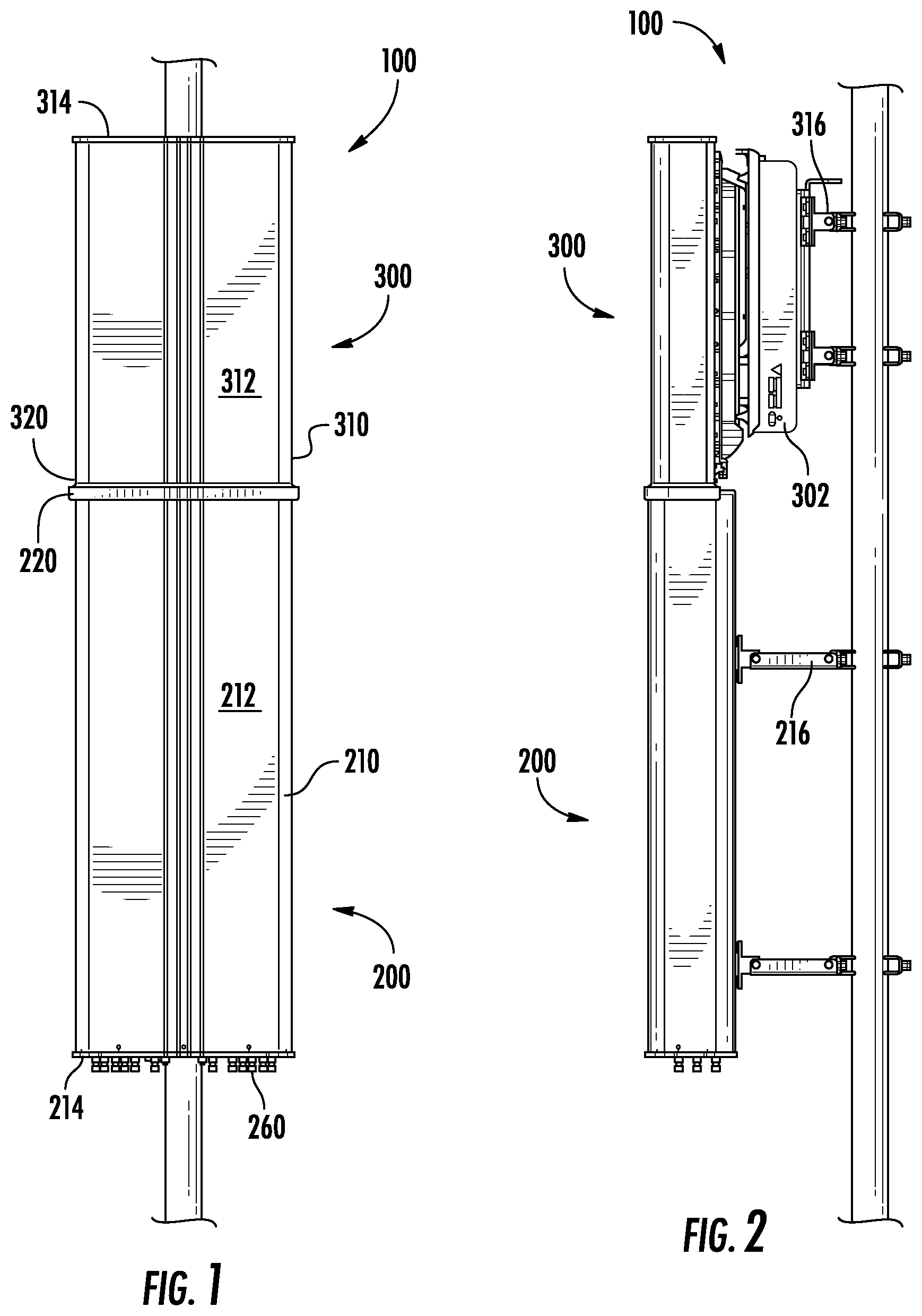 Patent US12101853 Figure 1 – Base station antenna units having arrays spanning multiple antennas that are connected by jumper cables