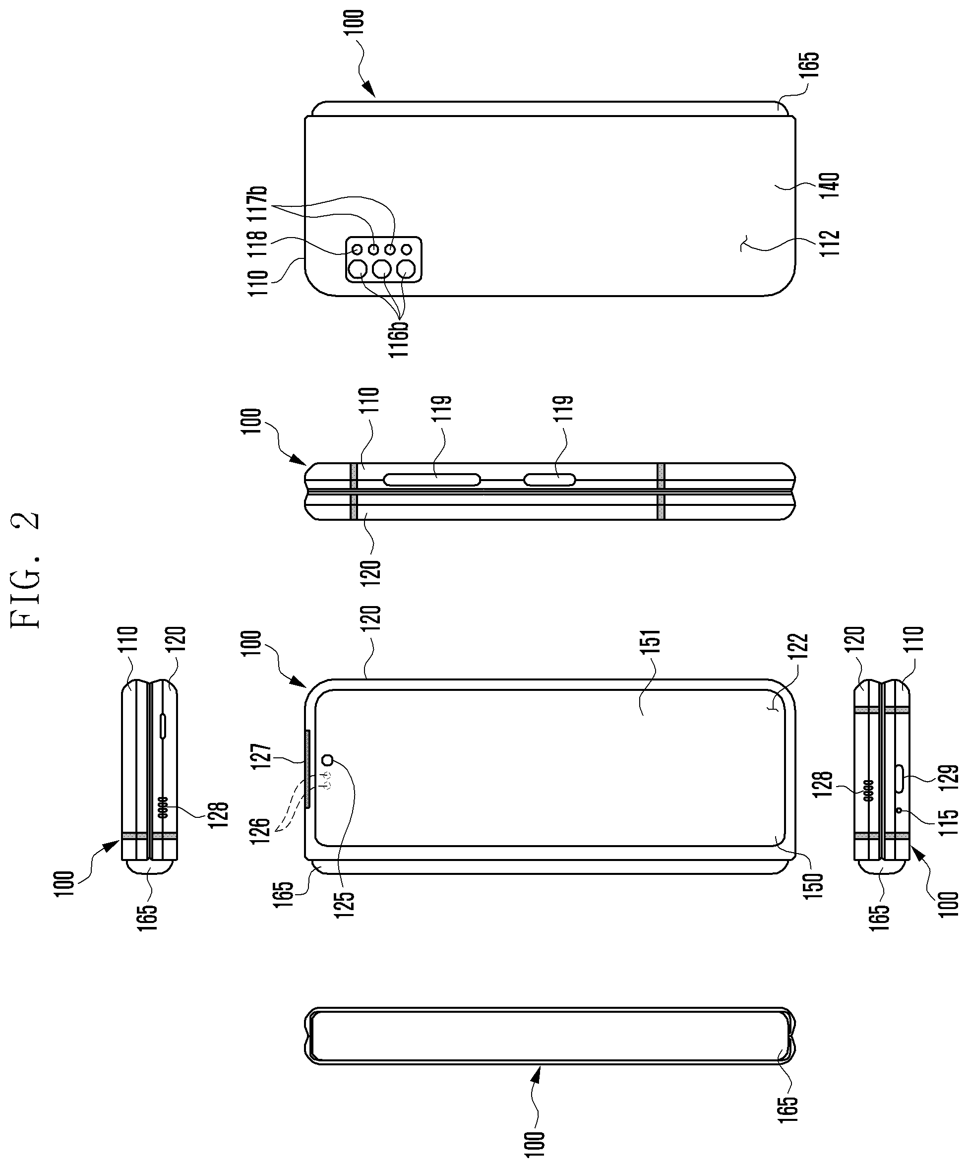 Patent US12101902 Figure 2 – Electronic device with structure to reduce damage to glass