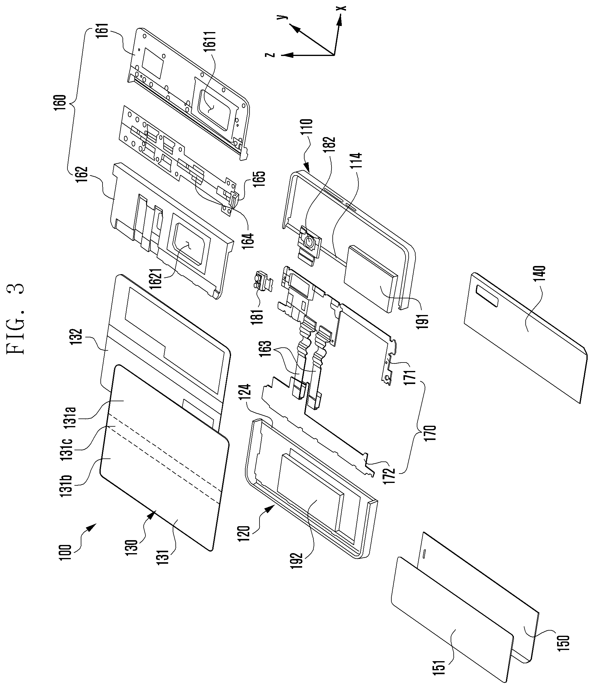 Patent US12101902 Figure 3 – Electronic device with structure to reduce damage to glass