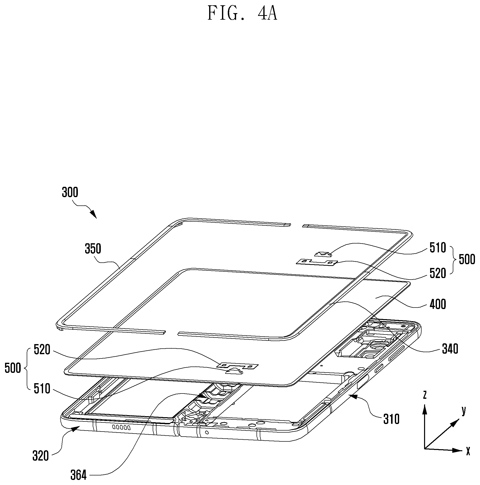 Patent US12101902 Figure 4 – Electronic device with structure to reduce damage to glass