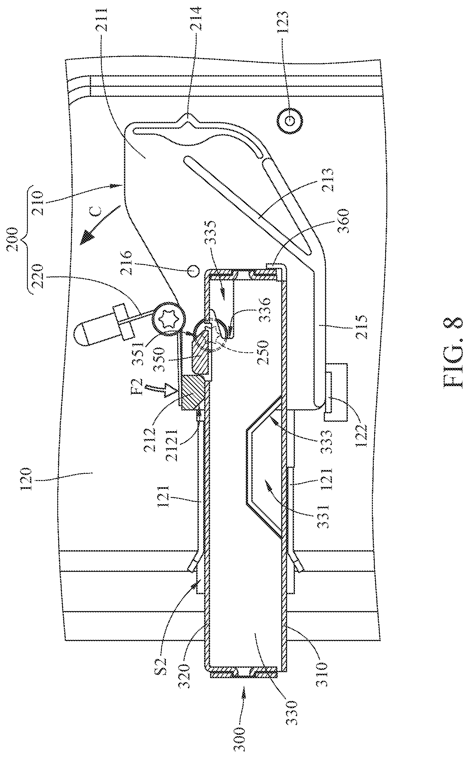 Patent US12101905 Figure 8 – Electronic device and quick release mechanism