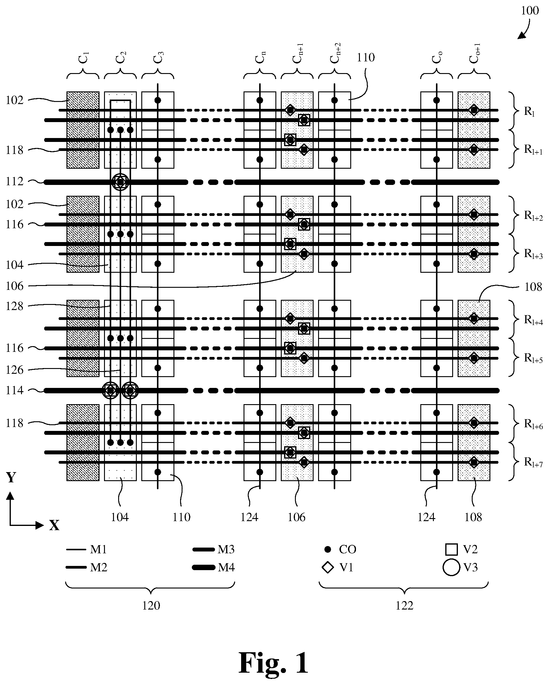 Patent US12101931 Figure 1 – Strap-cell architecture for embedded memory