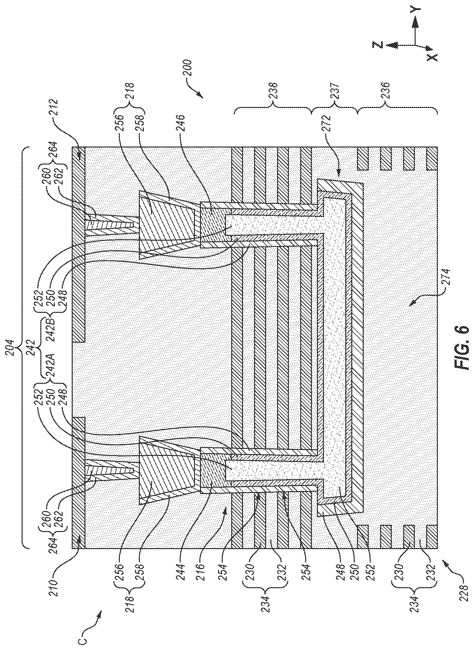 Patent US12101932 Figure 6 – Microelectronic devices, and related memory devices and electronic systems