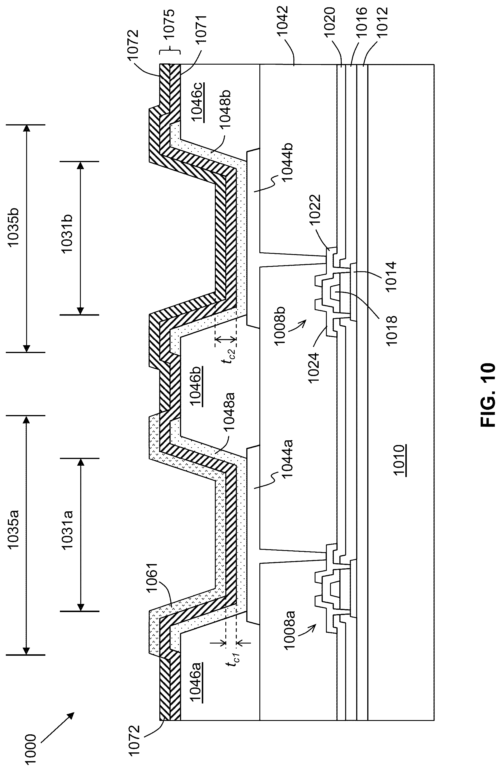 Patent US12101954 Figure 14 – Device including a conductive coating disposed over emissive regions and method therefore