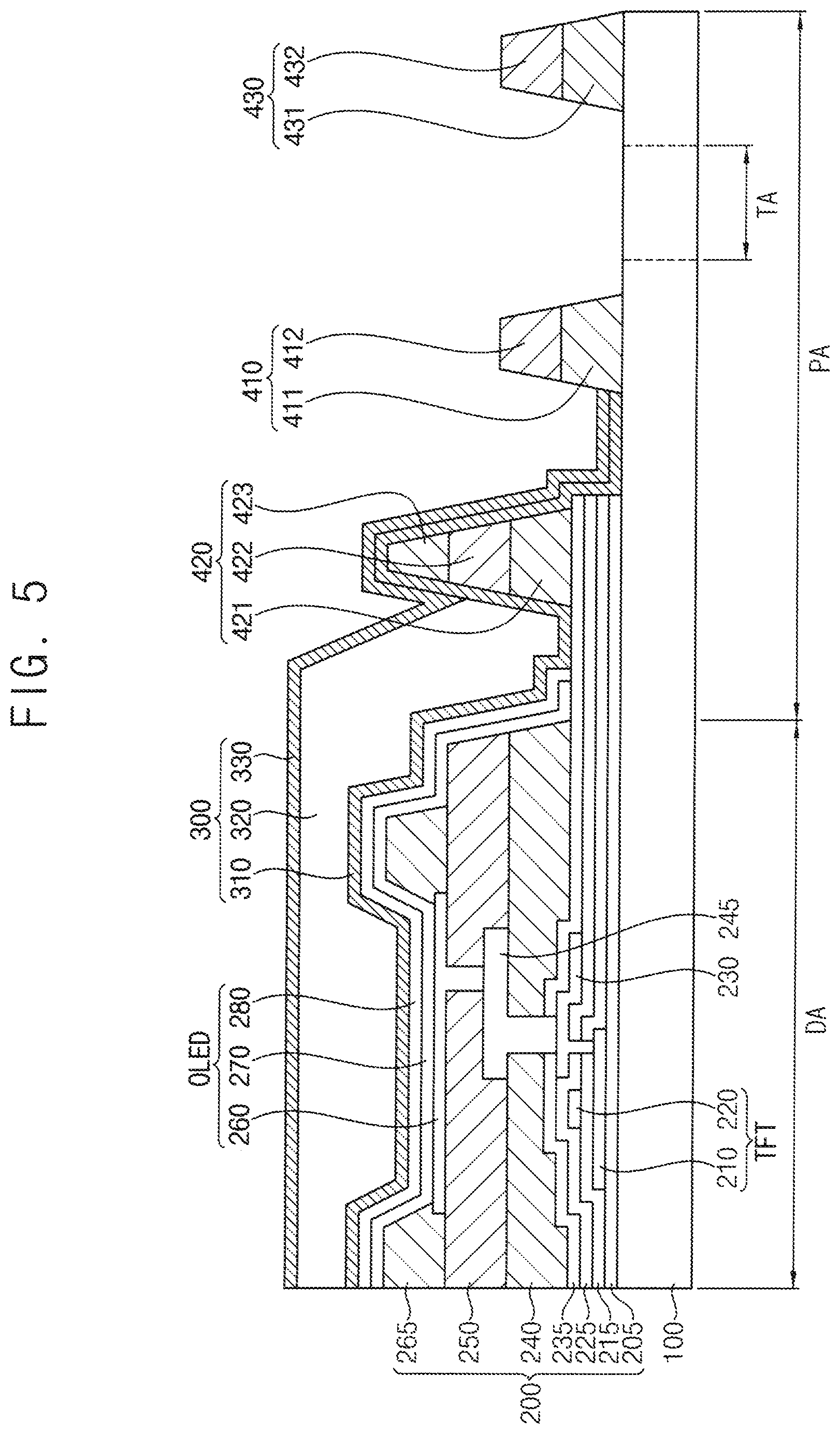 Patent US12101961 Figure 5 – Display device having thin-film encapsulation layer located at a first dam and manufacturing method therefor