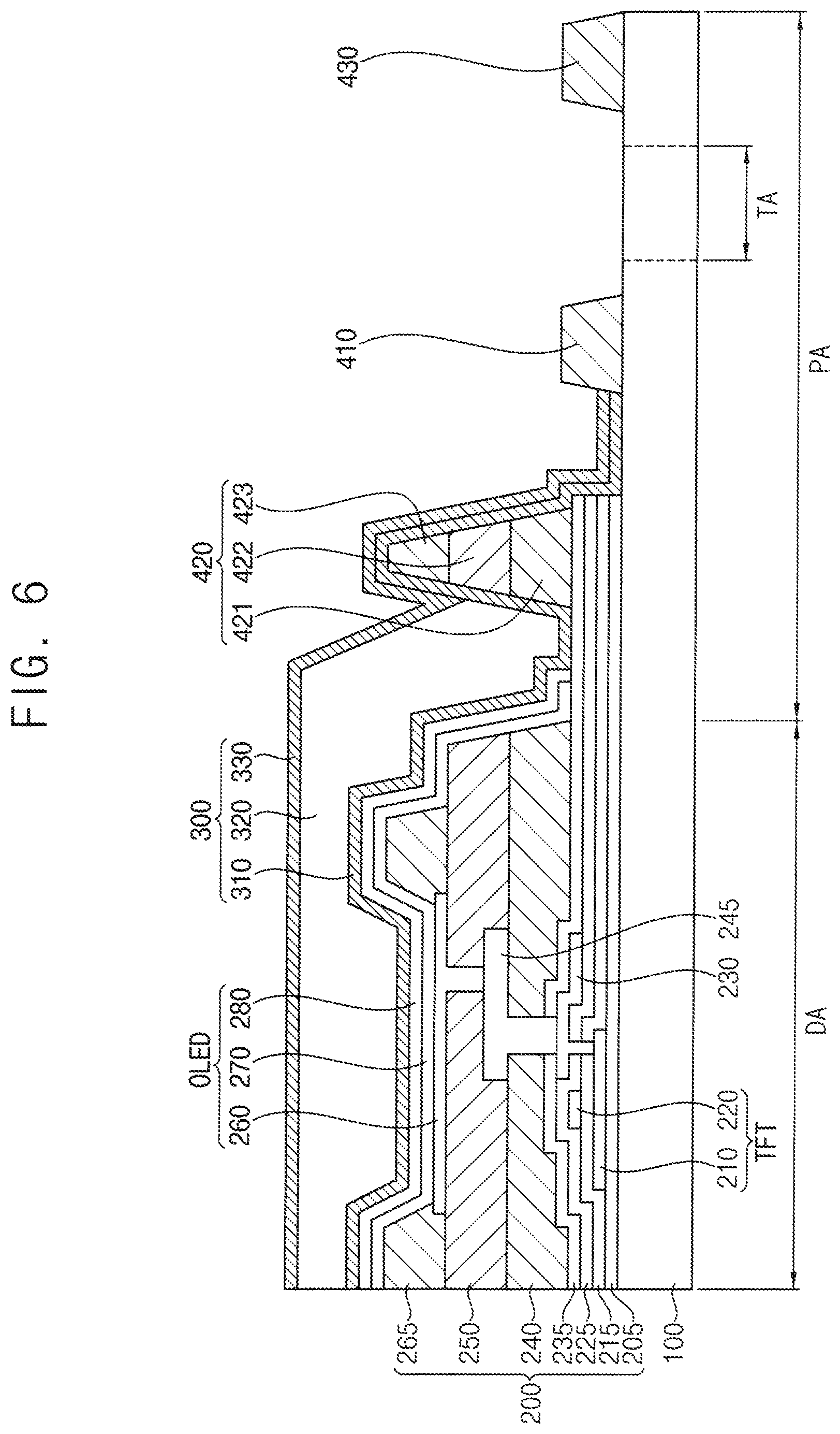 Patent US12101961 Figure 6 – Display device having thin-film encapsulation layer located at a first dam and manufacturing method therefor