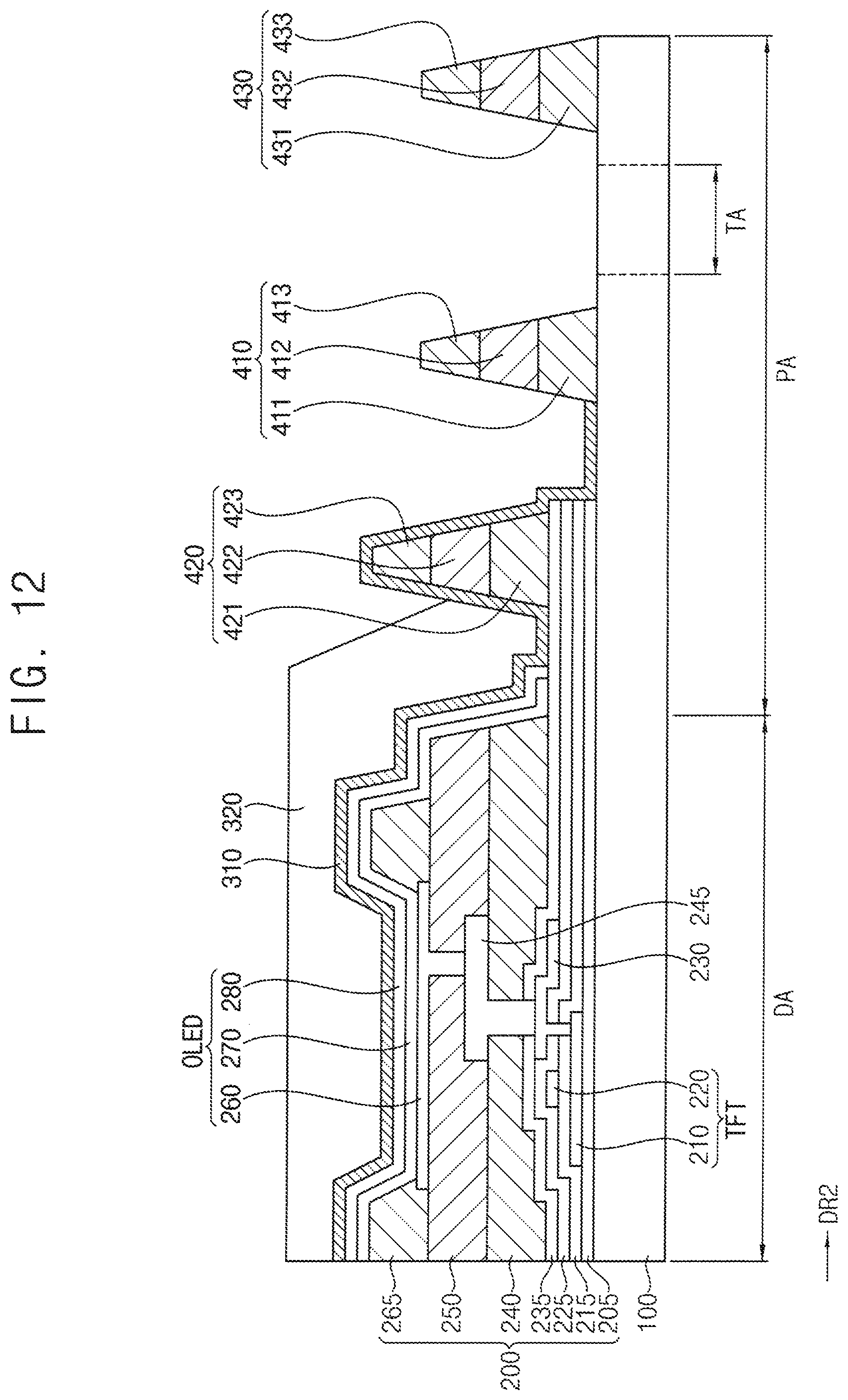 Patent US12101961 Figure 12 – Display device having thin-film encapsulation layer located at a first dam and manufacturing method therefor