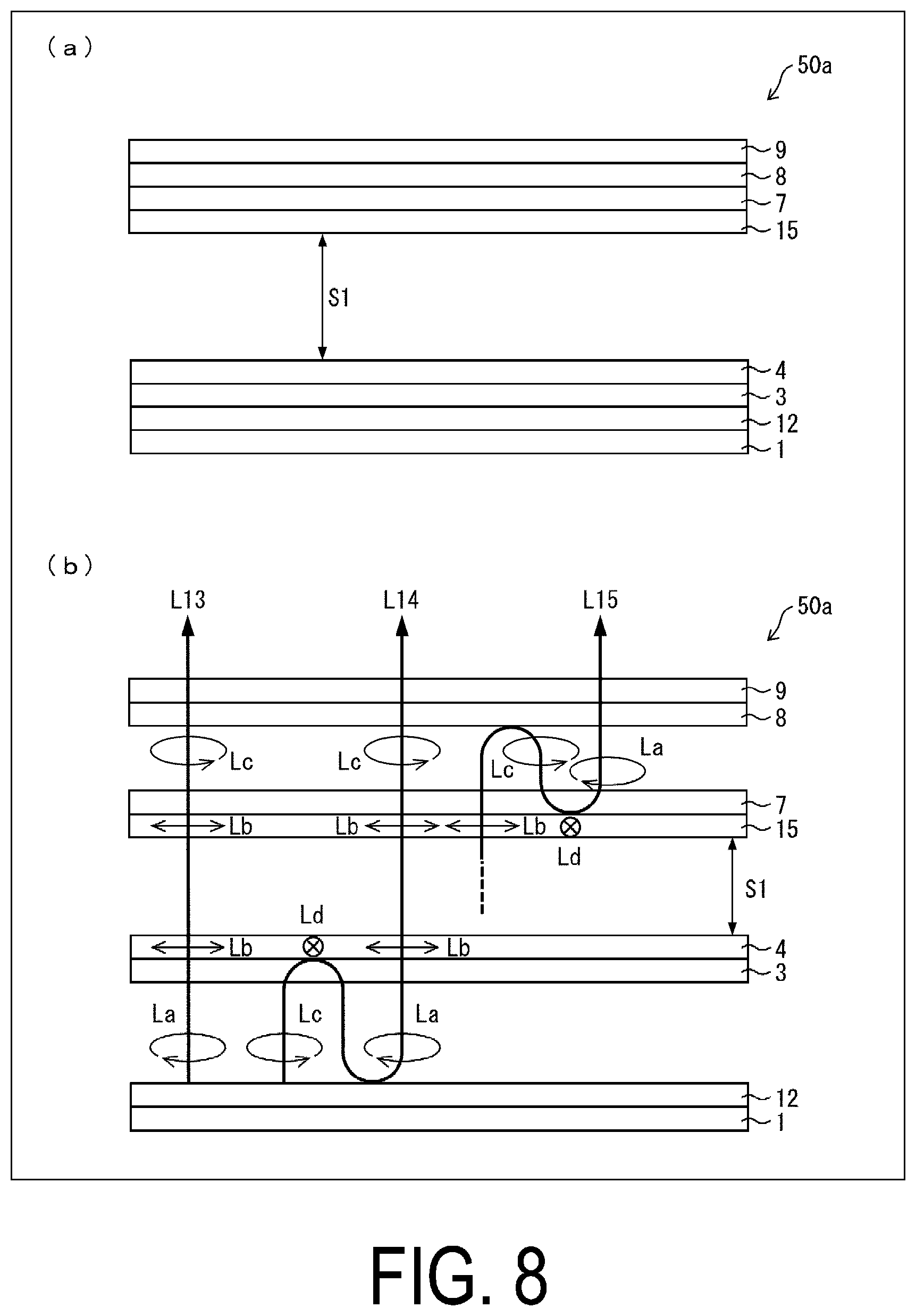 Patent US12101963 Figure 8 – Display device including reflective and absorbing polarizers