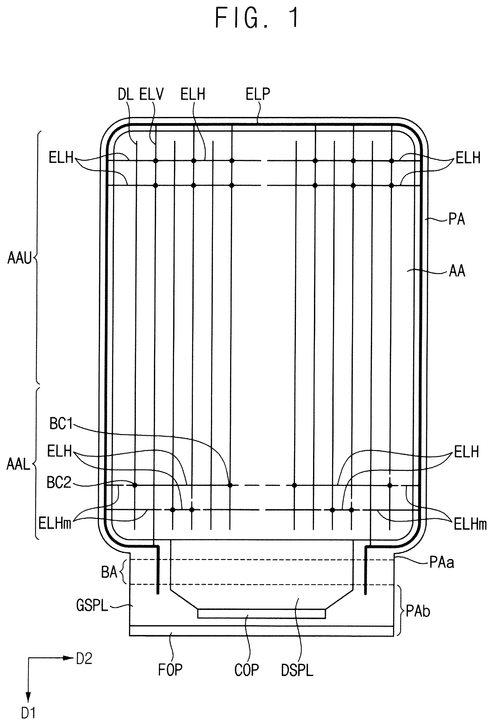Patent US12101978 Figure 1 – Display device with fan-out line and low-voltage power supply line in display area
