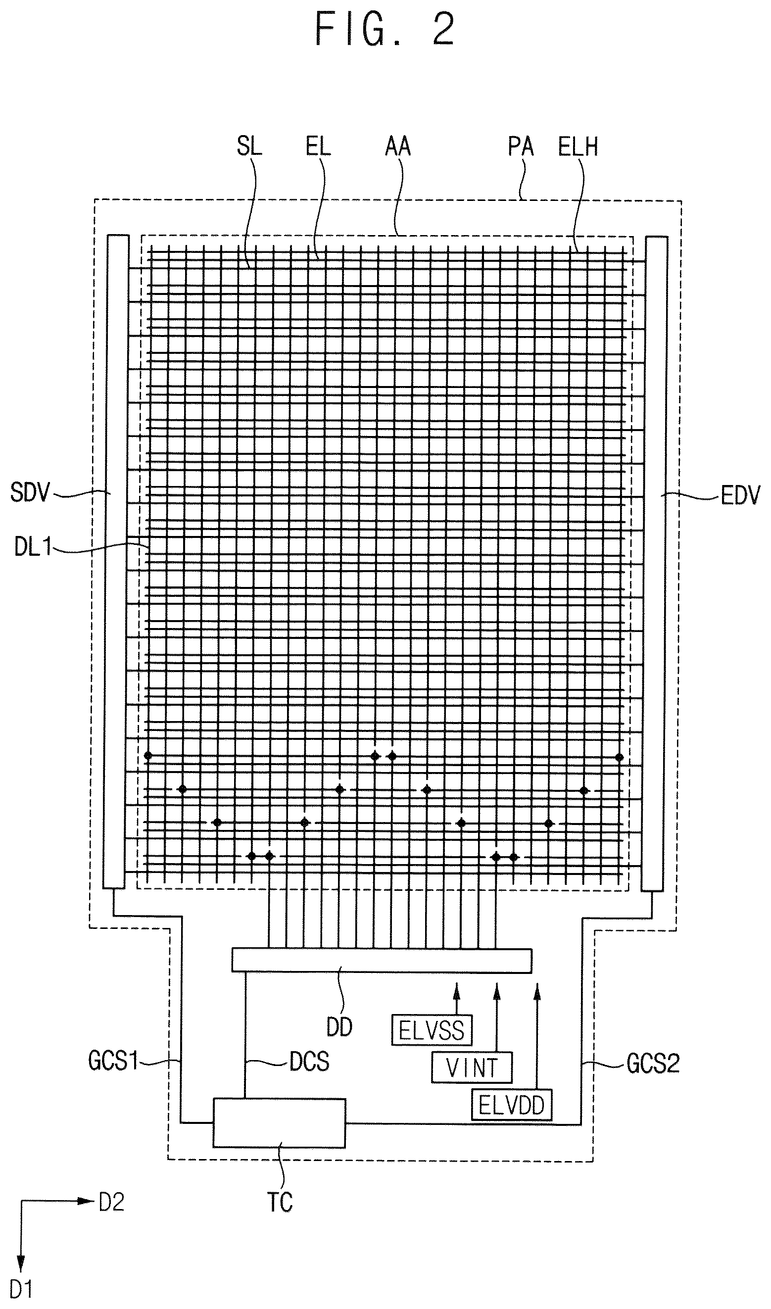 Patent US12101978 Figure 2 – Display device with fan-out line and low-voltage power supply line in display area